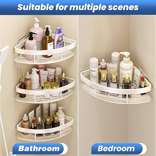 Miniatura 5 de lanlord Organizador de ducha montado en la pared, organizador de ducha esquinero, paquete de 2 estantes adhesivos para esquina de ducha, estantes de