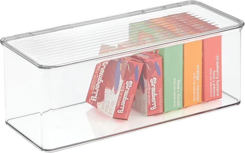 iDesign Plastic Stackable Hinged-Lid Storage Box, Clear | For Kitchen, For Bathroom, For Office