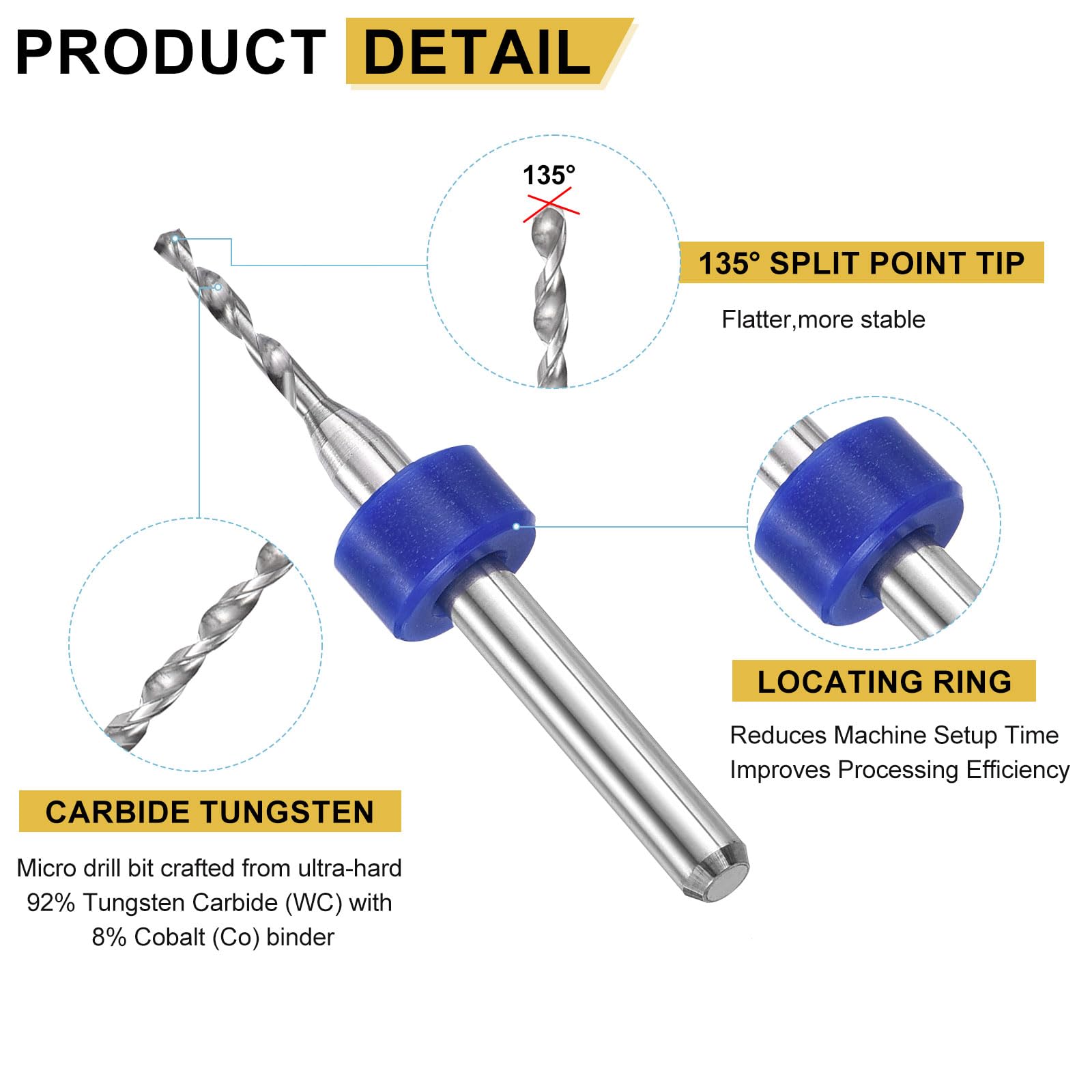 PATIKIL 20 Pack 1.45mm Micro Drill Bits 1/8" Shank Carbide Tungsten Steel 135° Mini Small Bits Print Circuit Board Drilling Tool for CNC Engraving Precision Machinery - Image 4