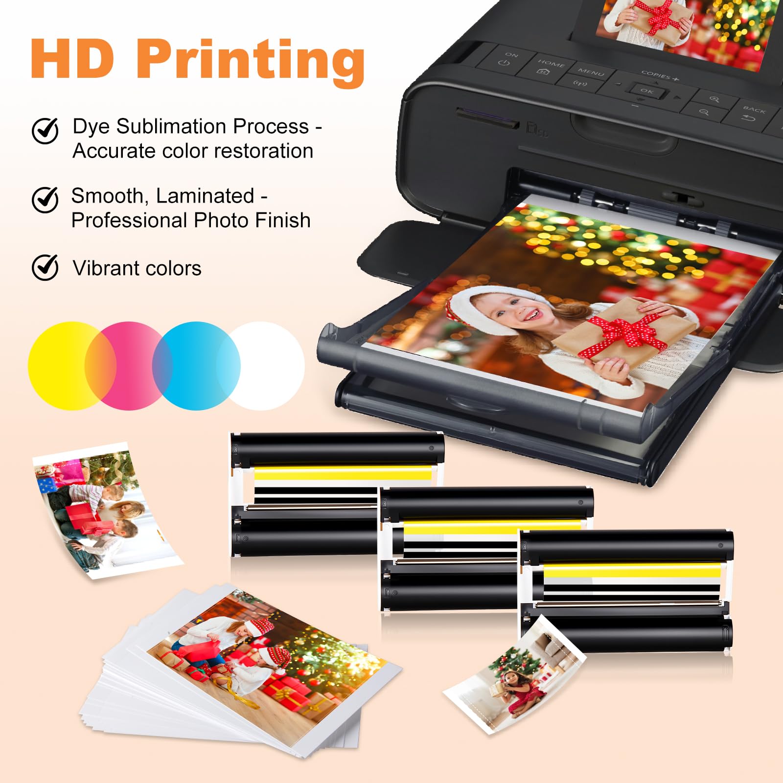 Kompatybilny z Canon Selphy CP1300 CP1500 atramentami i papierem Multipack 108 papier fotograficzny + 3 wkłady kolorowe, zamiennik do Canon KP-108IN 3115b001(AA) do drukarki fotograficznej Selphy CP