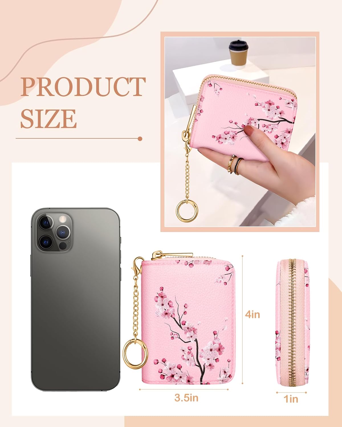 Bistup Credit Card Holder for Women Cute Small for Ladies Teen Girls Female Rfid Leather Cardholder Wallets with Keychain Accordion Organizer Purse Blossom Flowers Girly Aesthetic Print Unique Zipper