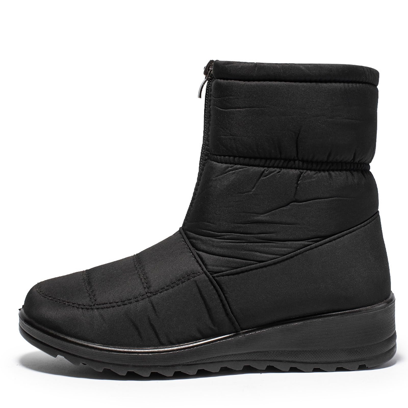 Womens Waterproof Cloth Warm Snow Boots With Zipper Comfortable Round Toe Plush Lining Slip-On Waterproof Winter Boots For