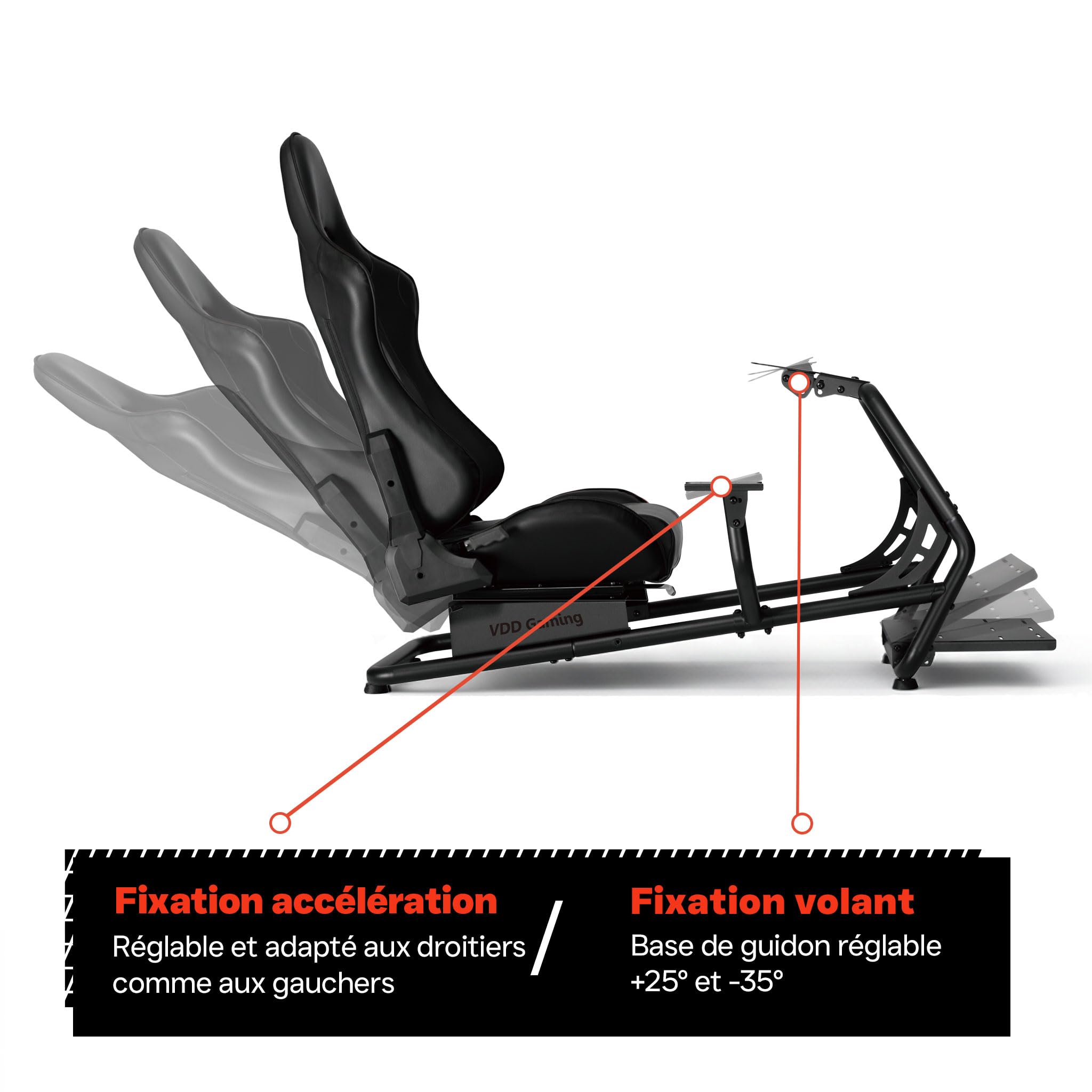 VDD - Simulateur cockpit pour fauteuil de course - entièrement réglable - siège de course - sans fixation d'écran