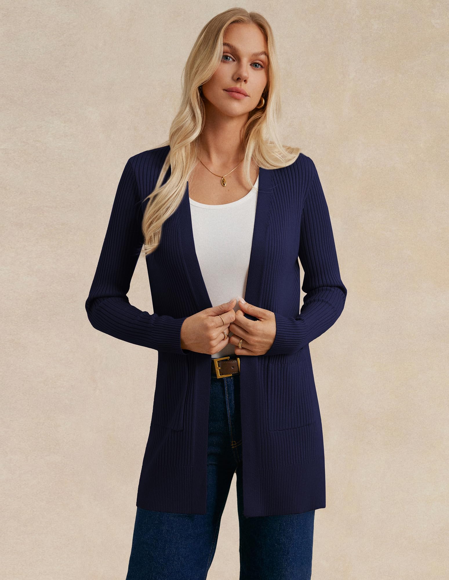 GRACE KARIN Cardigan lungo da donna aperto sul davanti a coste morbido maglieria spacco laterale autunno inverno maglione