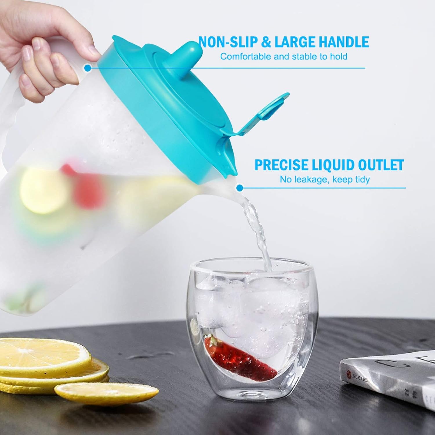 COYMOS Mixing Pitcher 2.4 qt Large Plastic Pitcher with Lid Iced Tea Pitcher for Fridge, Translucent, Great for Lemon Juice, Ice Tea, Fruit Tea, Gift for Chef