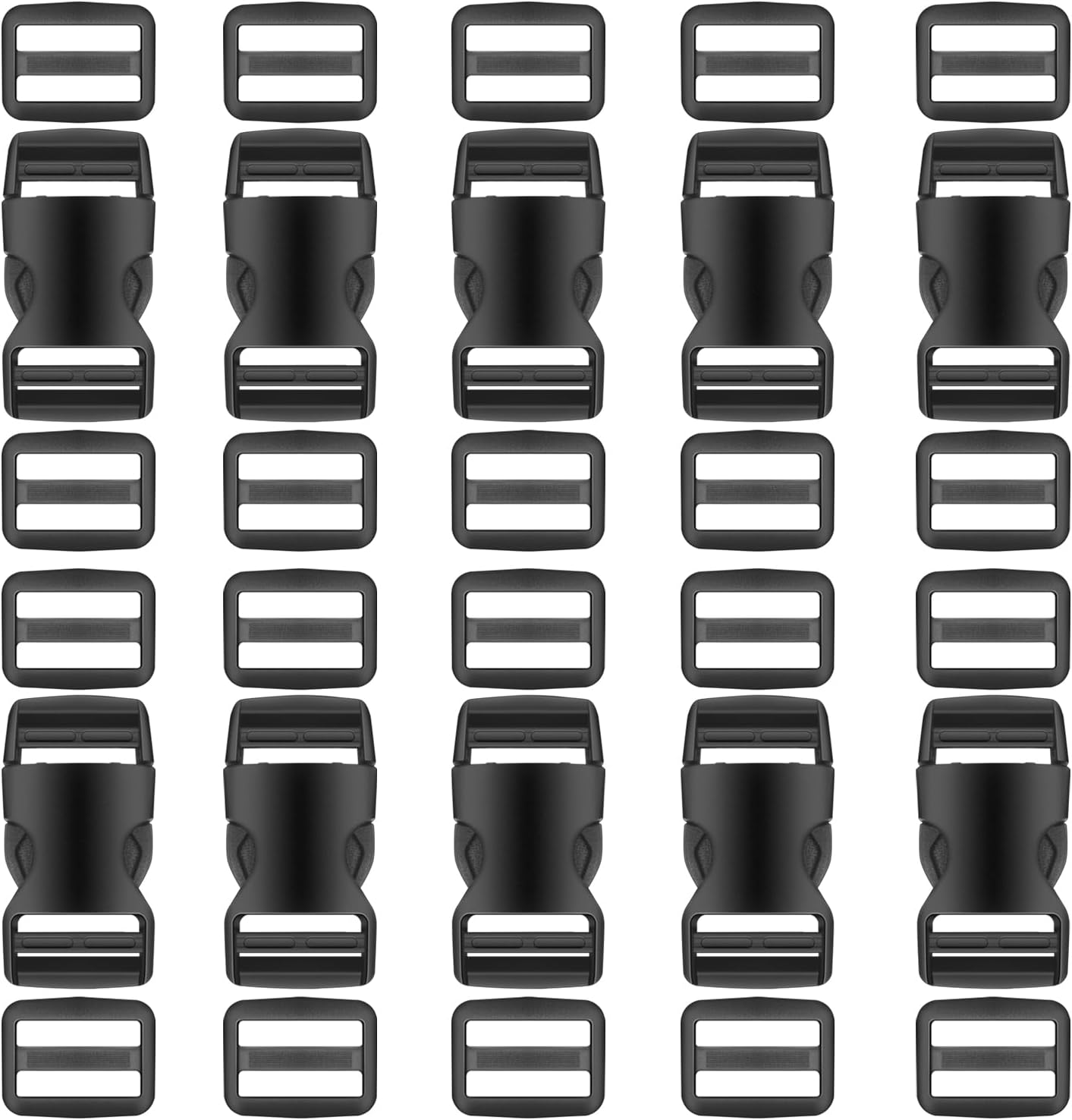 Buckles for Straps - 10 Set 1 inch Buckles for Straps with 20 pcs Tri-glide Slide Clip, Quick Side Release Plastic Buckle Clip, Fit 1 inch Wide Nylon Webbing Canvas Strap