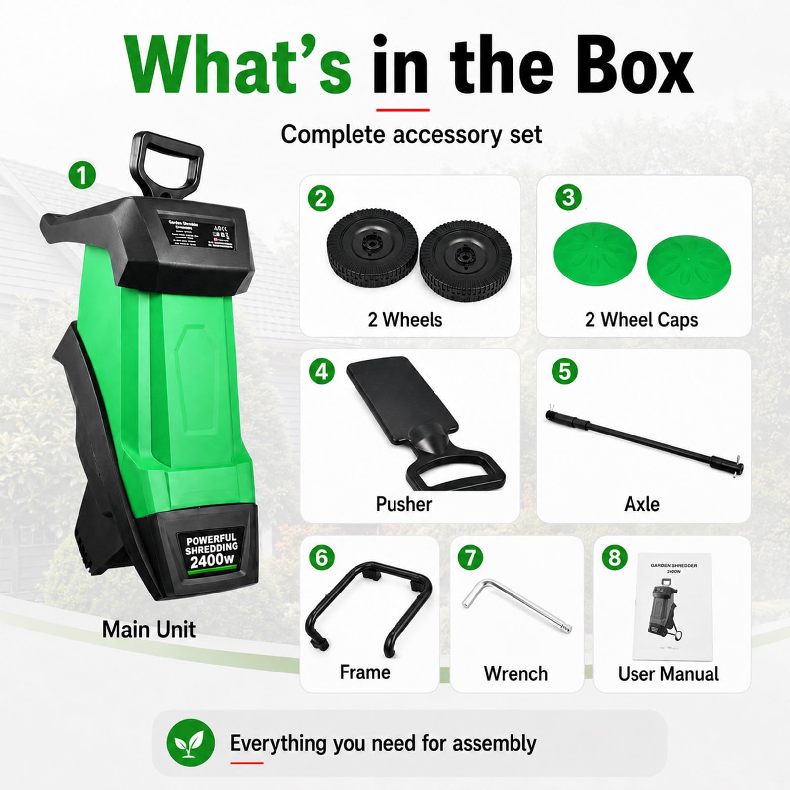 Biotrituradora Eléctrica de Jardín y Madera, Bolsa de Recolección 50 L, Potente Trituradora de Hojas, Capacidad de Corte 40 mm, Motor 4500 RPM, para Hojas, Ramas, Restos y Residuos