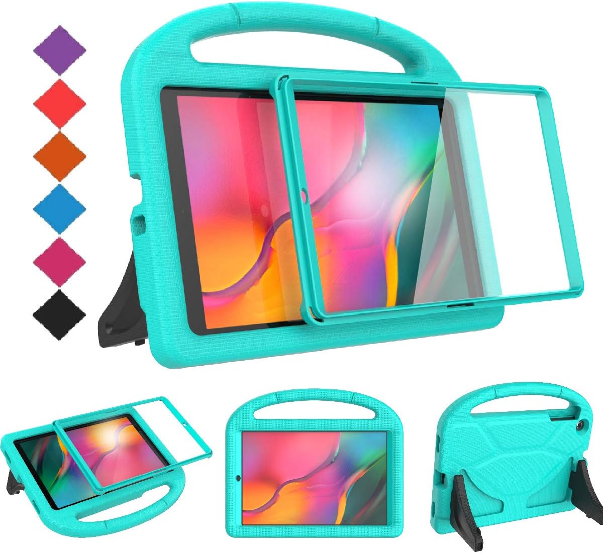 BMOUO Kids Case for Samsung Galaxy Tab A 10.1 (2019) SM-T510/T515 - Built-in Screen Protector, Shockproof Light Weight Handle Friendly Kids Case for Galaxy Tab A 10.1 inch 2019 Release - Turquoise