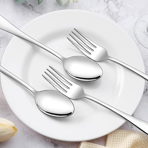 Miniatura 3 de E-far Juego de 24 tenedores y cucharas, cubiertos de acero inoxidable para el hogar, cocina, restaurante, metal de grado alimenticio y diseño