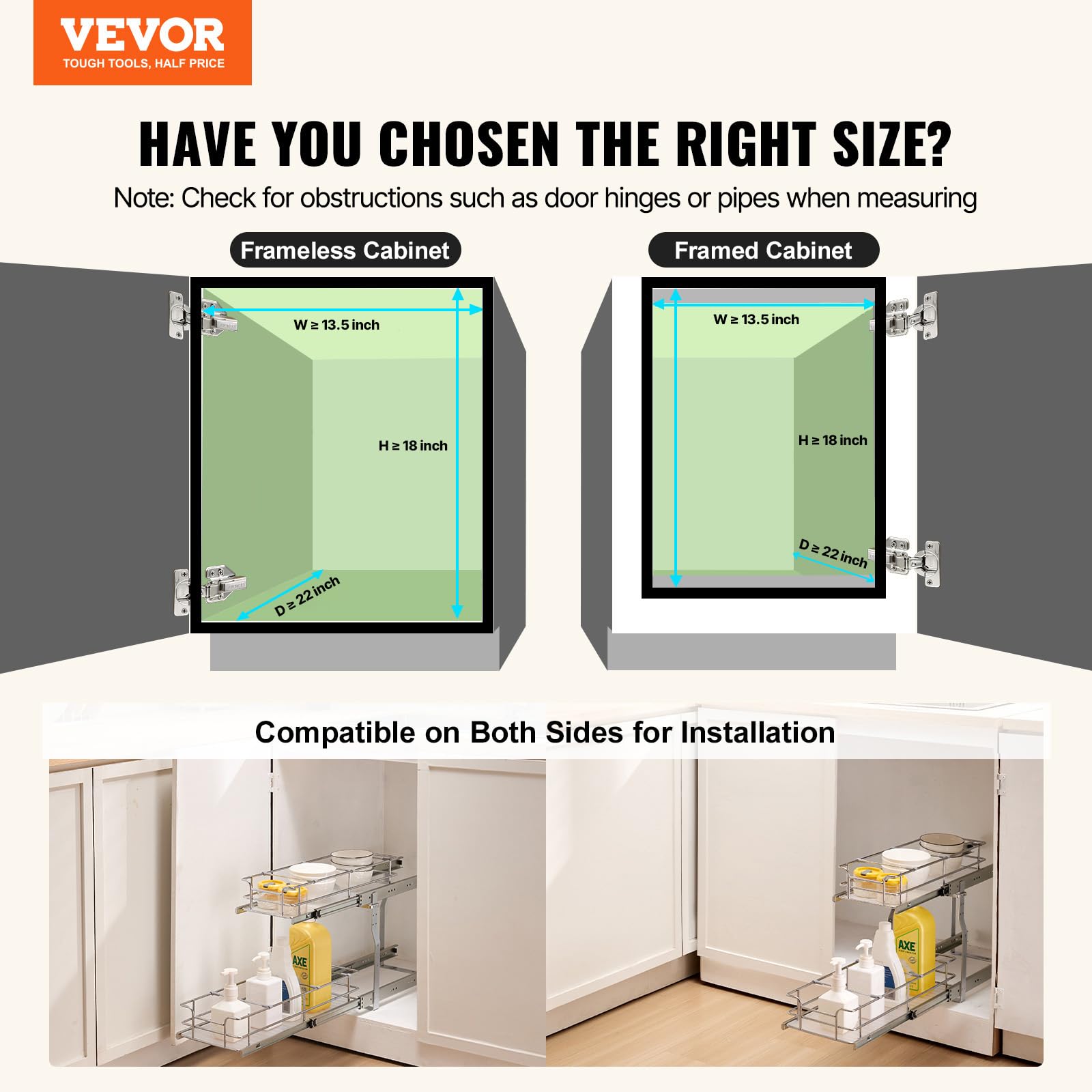 VEVOR Ausziehbarer Spülschrank-Organizer mit 2 Ebenen unter Waschbecken (304x533x385 mm) Gewürzregal Küchenregal Lagerregal Organizer für Küche Badezimmer 334x563x485 mm (Einbaumaß)