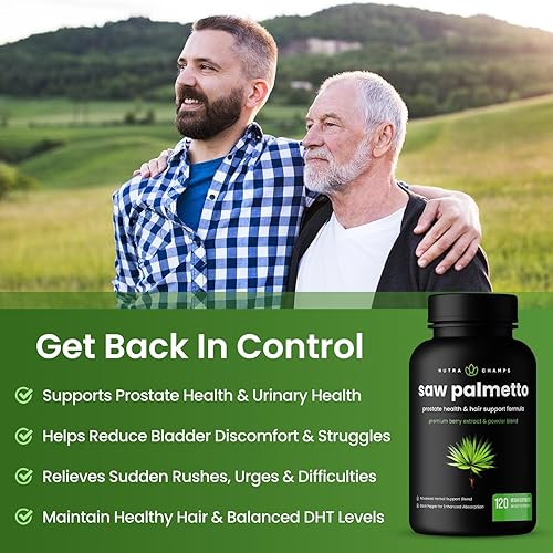 Miniatura 4 de NutraChamps Suplemento de Saw Palmetto para la salud de la próstata [fuerza extra] Complejo de 600 mg con extracto, polvo de bayas y hierbas, apoya