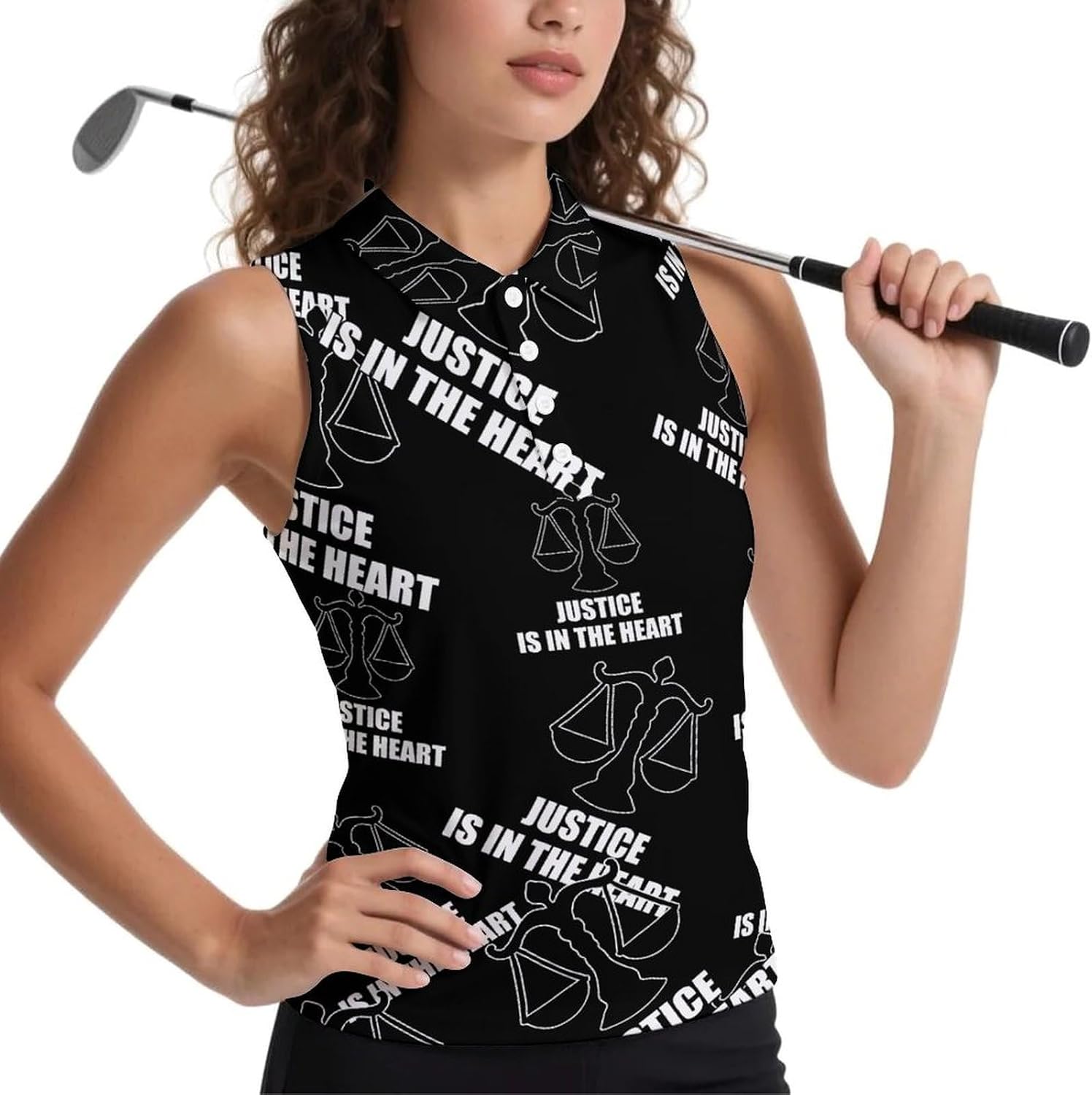 Justice is in The Heart Women's Golf Shirt Sleeveless Polo Shirts Tank Tops Blouses Tennis T-Shirts Casual