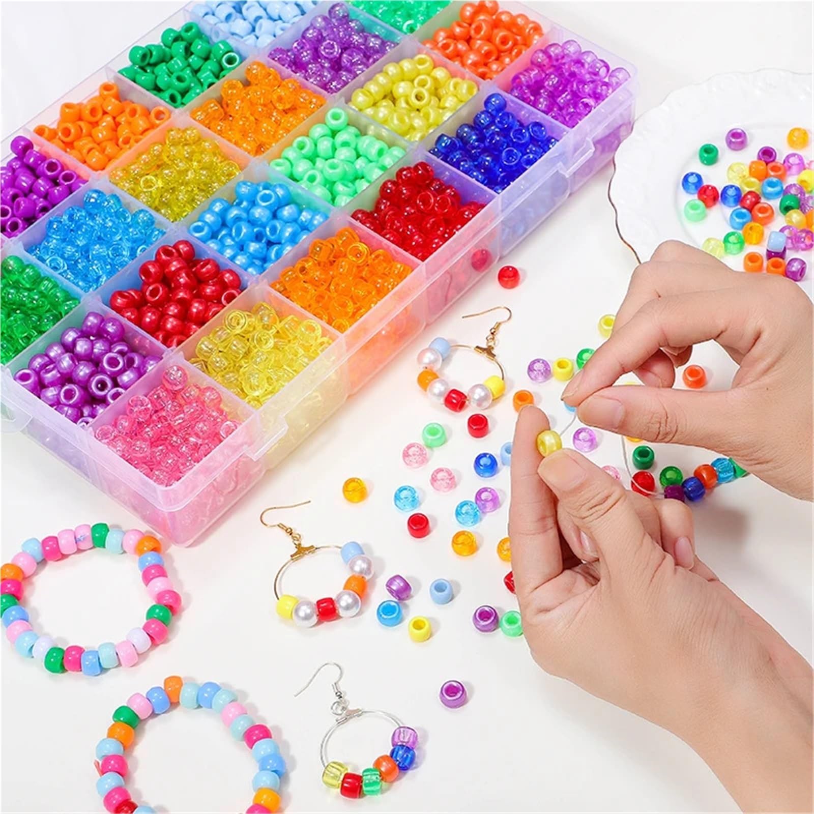 Perlen Set DIY 2800-teiliges Pony-Perlen-Set, 24 Farben, Perlen-Set, großes Loch, Haarperlen for Armbänder, Halskette, Schlüsselanhänger, Schmuckherstellung