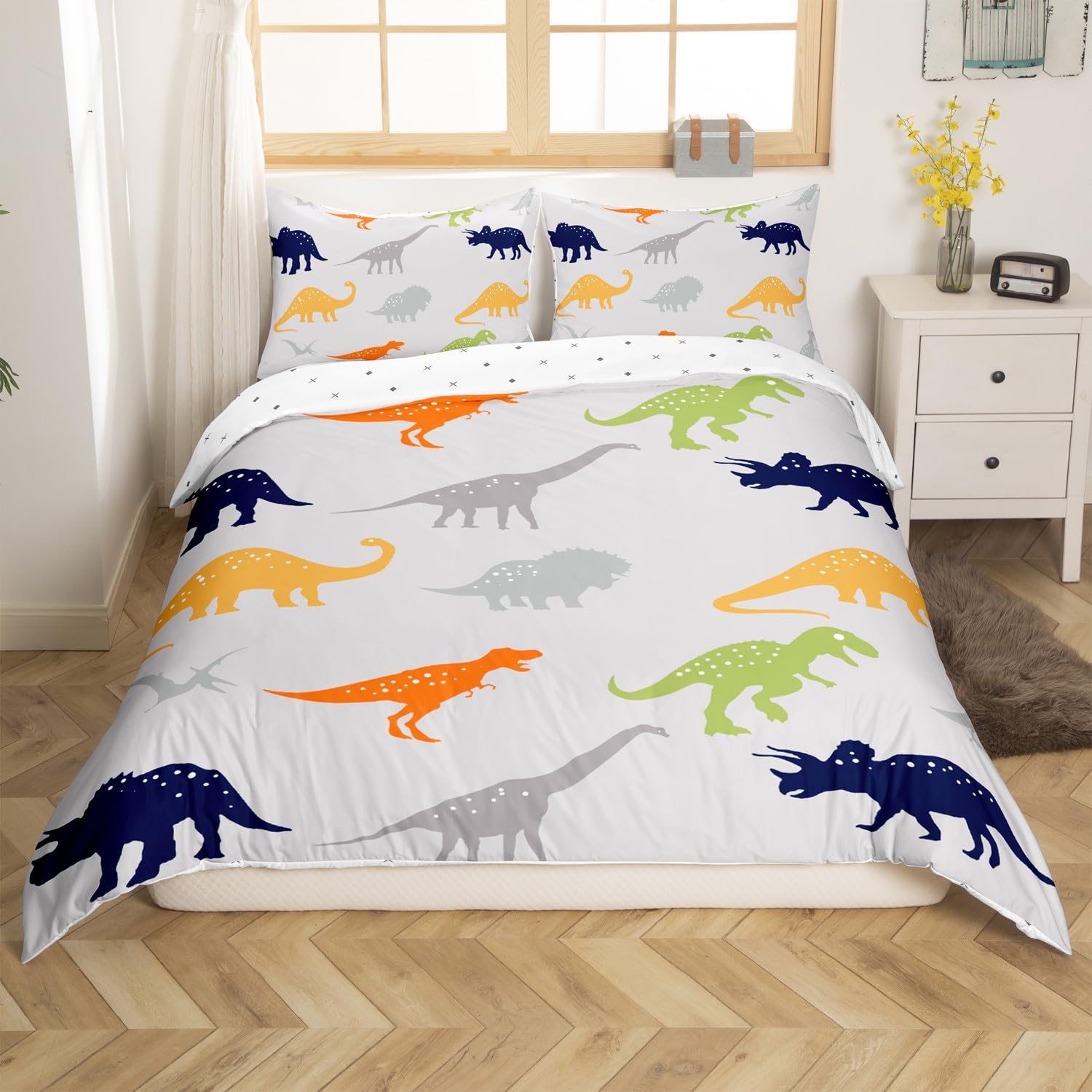 Homemissing Cute Dinosaur Duvet Cover Set Super King Size For Kids Boys Teens Jungle Dino Bedding Set Wild Animal Bedding Comforter Cover Set 3D Digital Print Room Decor Quilt Cover with 2 Pillowcase — image 1