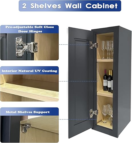 Miniatura 4 de Armarios de pared de cocina, organizador de pared estilo agitador, pequeño gabinete de pared de 9 pulgadas para cocina, 1 puerta de cierre suave, 2