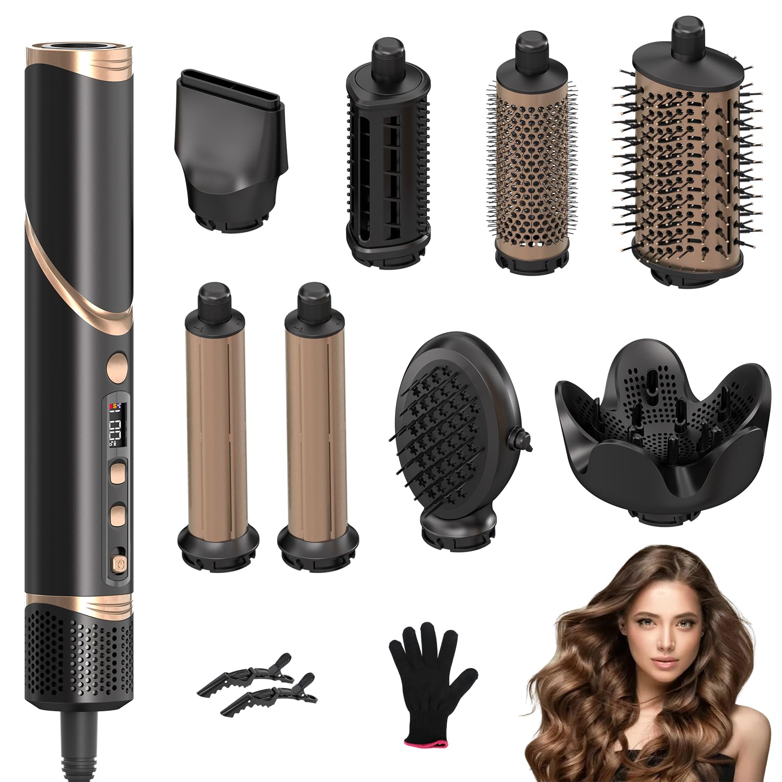 Suszarka do włosów 8 w 1, multistyler AirStyler, 1600 W, urządzenie do stylizacji włosów z silnikiem o prędkości 11 0000 obr./min, z grzebieniem powietrznym, lokówką (lewa i prawa), dyfuzorem, dyszą
