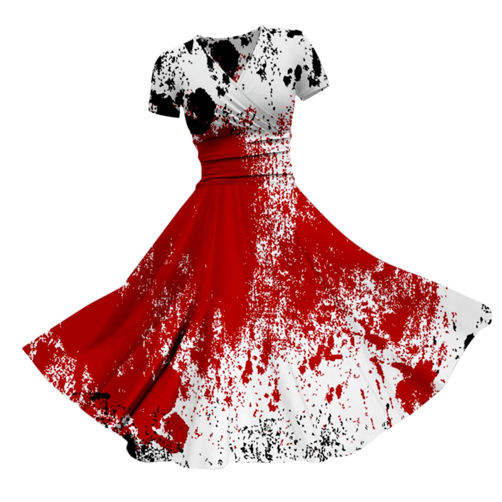HUIFUAO Halloween Dresses for Women Scary Bloody Fancy Dress Plus Size Halloween Costumes V Neck Short Sleeve Party Evening Horror Festival Cosplay Outfits Clothes (Z13-Red, S)