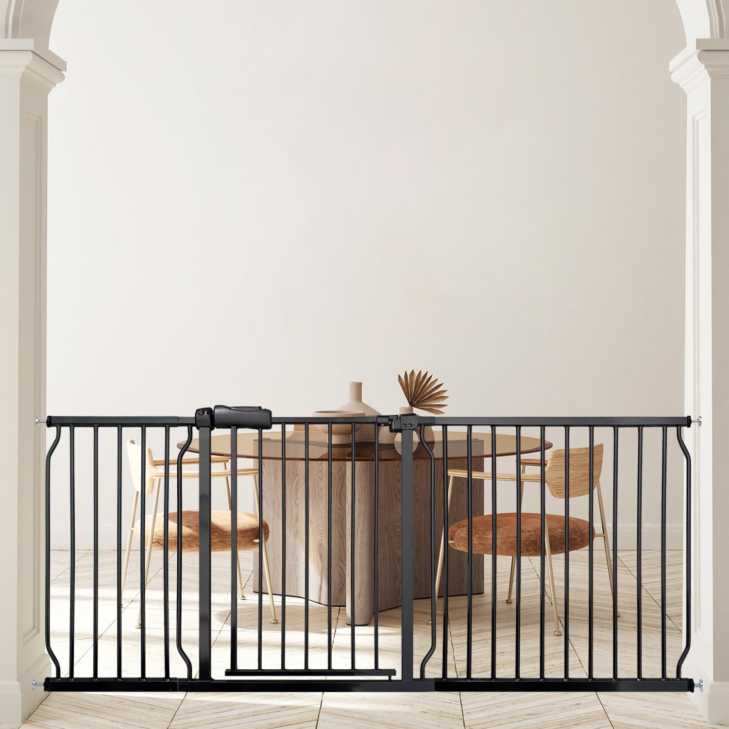 Extra Wide Baby Gate Large 71.6-76.4 Inch Walk Through Safety Child Gates for Kid or Pet Black Metal Pressure Mounted Pet Gate Long Safety Dog Gate for The House Doorways Stairs