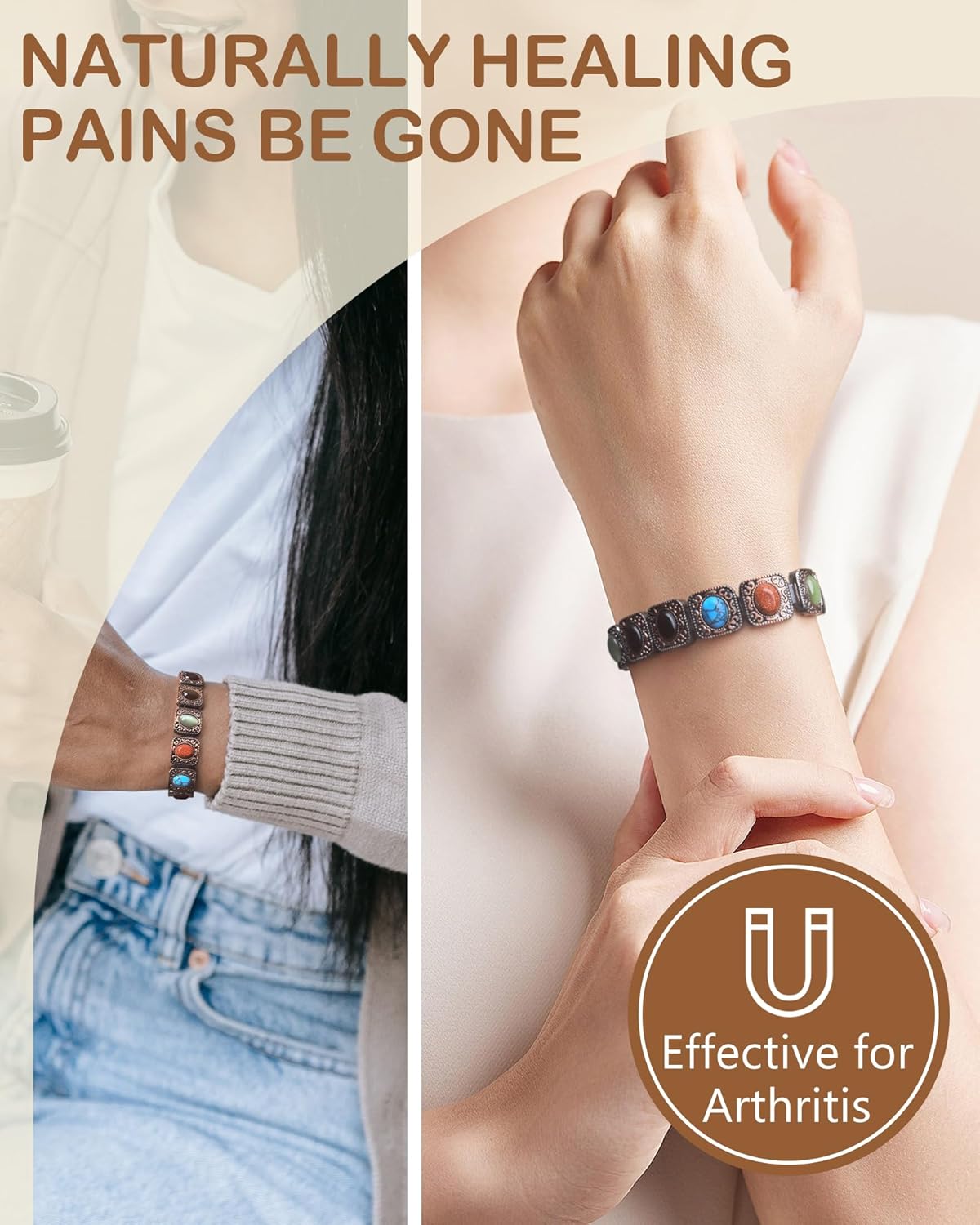 Feraco Pure Copper Bracelets for Women, Ultra Strength Magnetic Bracelet with 3800 Gauss Magnets & Natural Turquoise & Stones, Adjustable, Jewelry Gift - Image 8