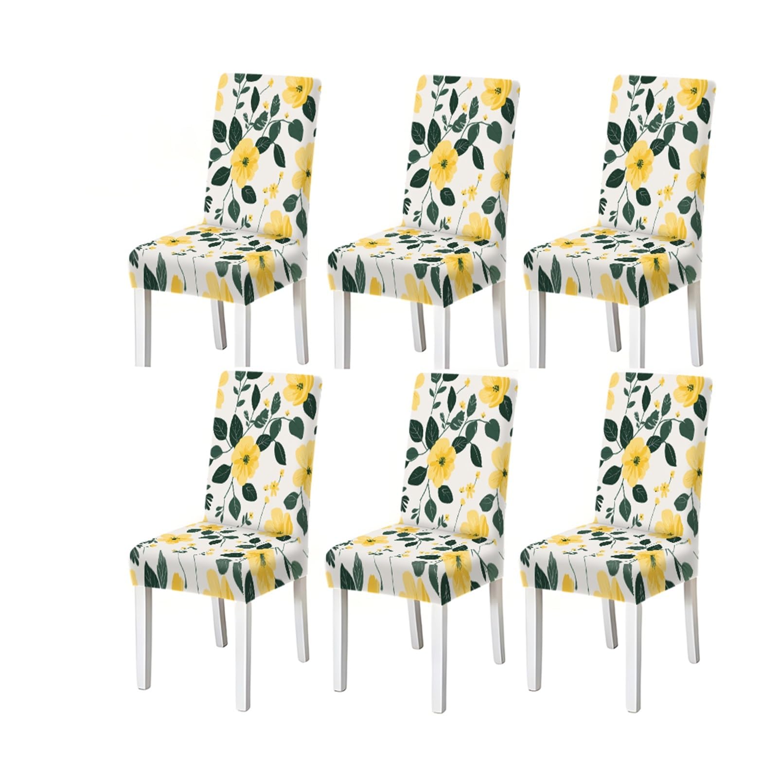 BOSUYBN Yellow Floral Botanical Pattern Print Dining Chair Covers Set Of 2/4/6, Stretch Slipcovers For Kitchen Dining Room Furniture Protectors for Home Dining Room(6PCSChair cover)