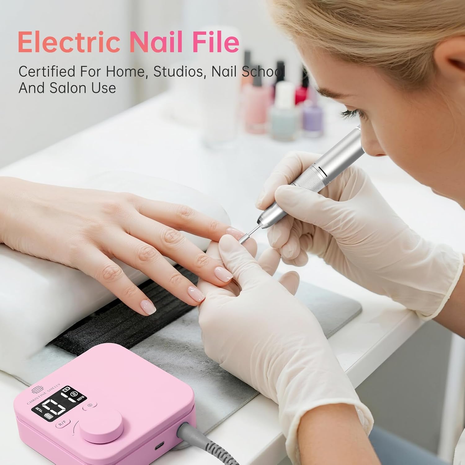 Rechargeable Nail Drill CHRISTINE SHELLY: 35000 PRM Electric Nail File, Professional Efile Nail Drill with Bits Kit for Acrylic Gel Polishing Removing