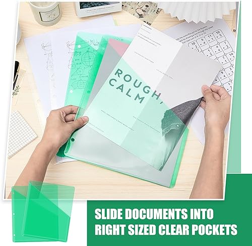 Miniatura 4 de Seajan 48 carpetas de bolsillo para carpetas de 3 anillas, fundas de plástico transparente con 2 bolsillos, 3 agujeros, separadores de carpetas de