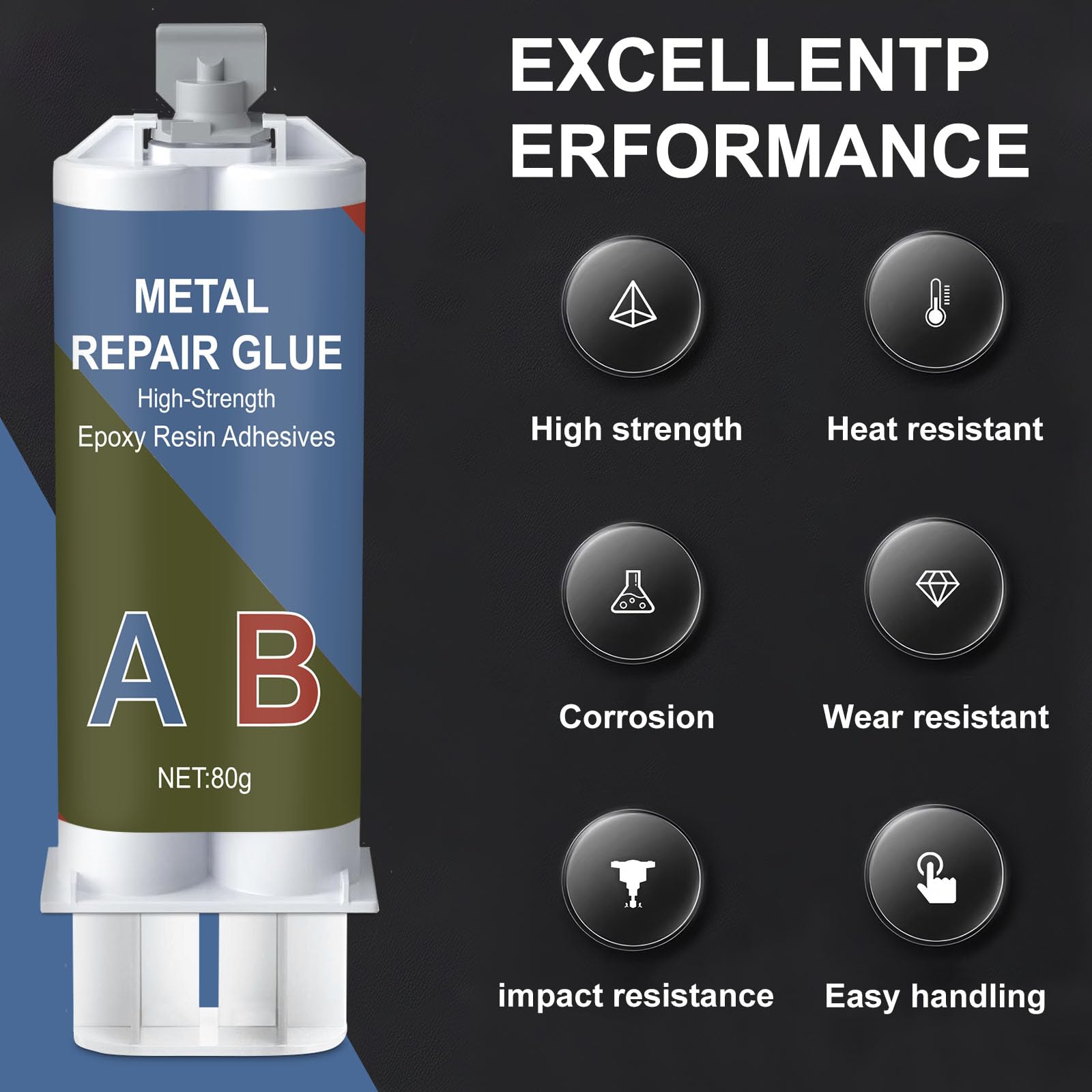 80 g de pegamento para metal, 2 componentes, resina epoxi, pegamento extra fuerte para pegar metal, acero inoxidable, madera, cerámica – pegamento de soldadura de metal líquido para reparar, hierro