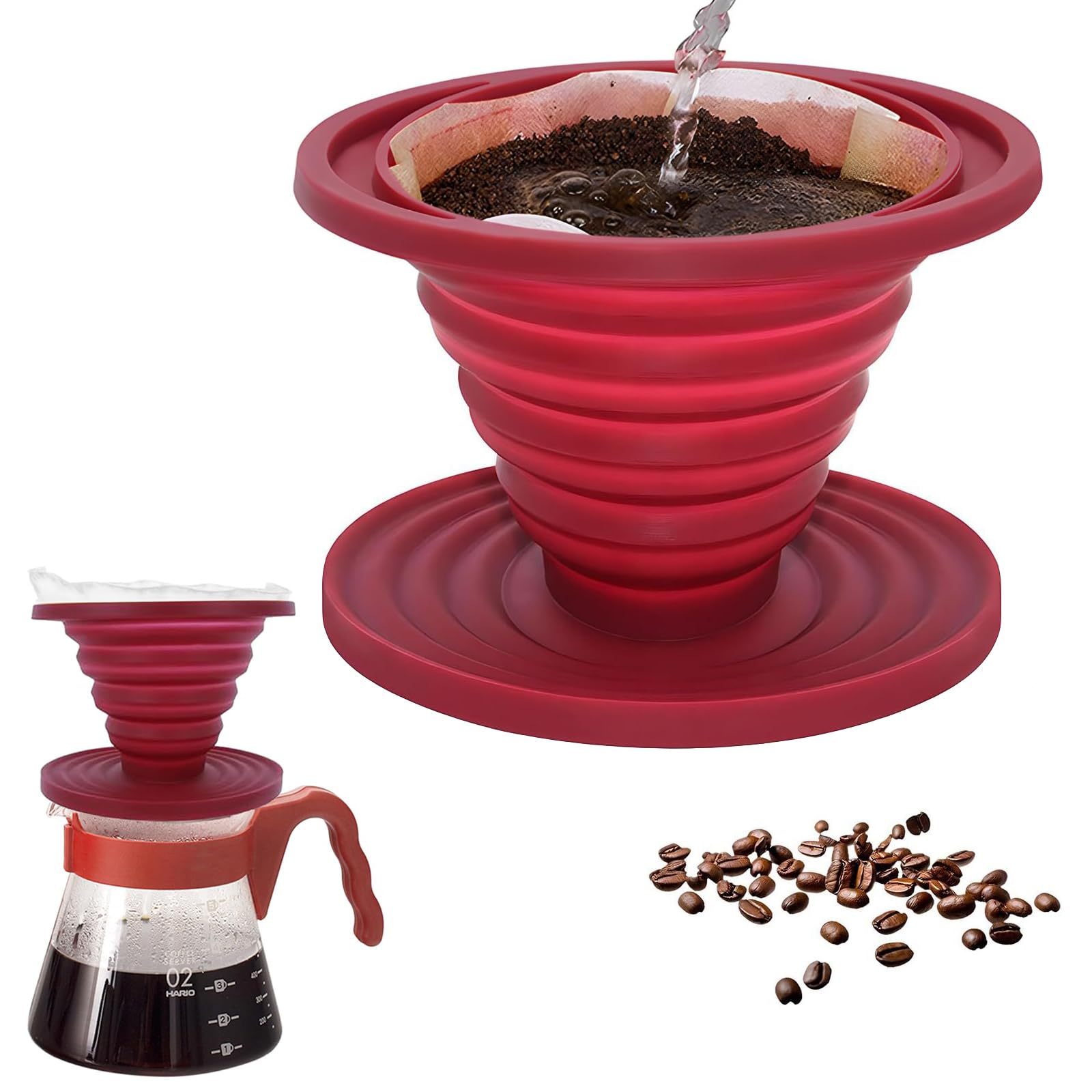 Collapsible Pour Over Coffee Dripper,Portable Camping Pour Over Coffee Maker, Reusable Silicone Pour Over Coffee Filter for Backpacking Camping Home Office