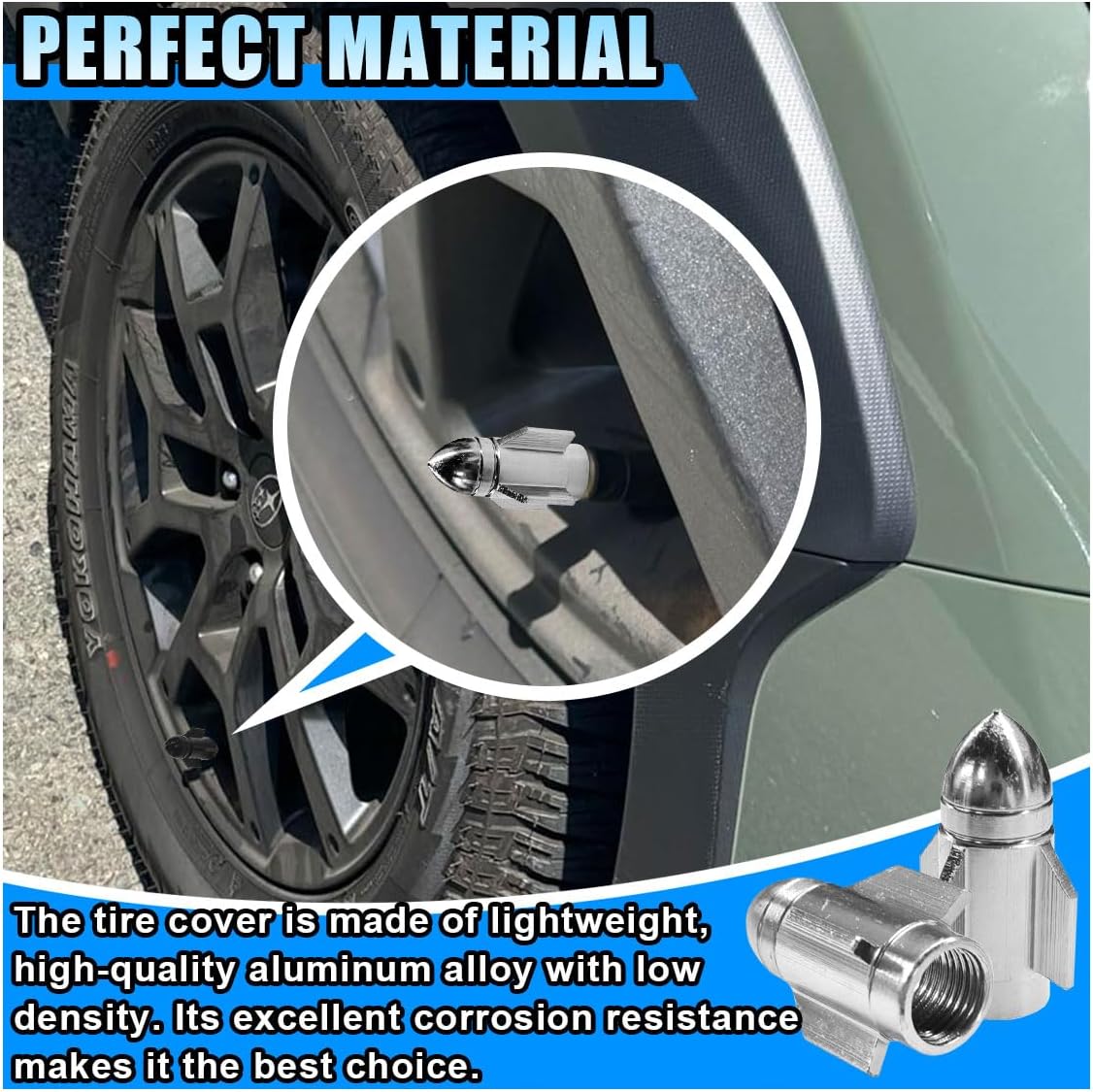 4PCS Rocket Shape Car Tire Valve Stem Caps, Aluminum Alloy Car Wheel Valve Stem Dustproof Cover, Corrosion Resistant Tire Air Cap for Car, Truck, SUV, Bike, Motorcycle (Silver) - Image 5