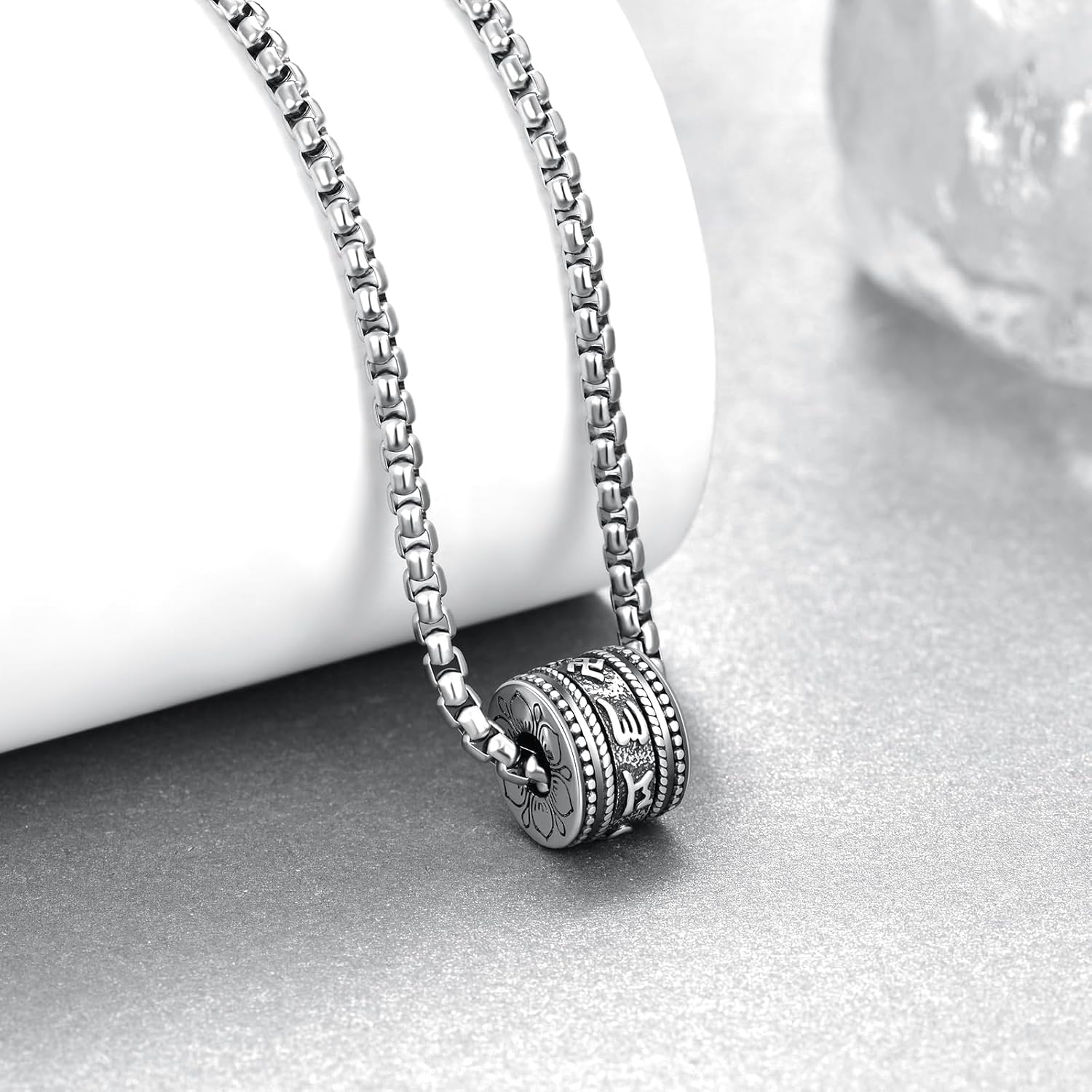 Tibetan Buddhist Necklace 925 Sterling Silver Om Mani Padme Hum Necklace with Prayer Wheel Patron Saint Amulet Buddhist Pendant Jewelry - Image 3