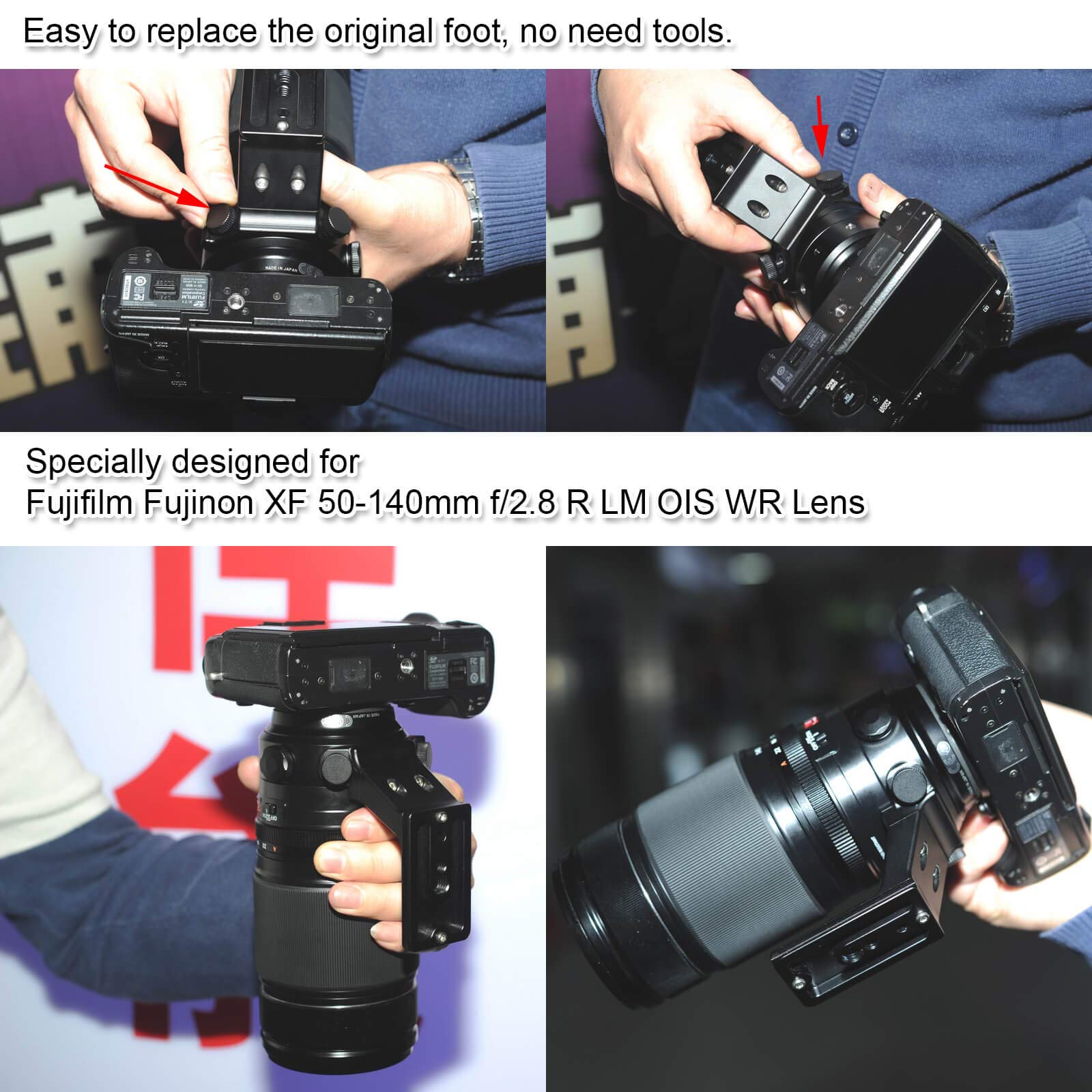 Support de collier d'objectif de rechange pour trépied compatible avec Fujifilm Fuji XF 50-140 mm f/2.8 R LM OIS WR, support d'objectif avec plaque à dégagement rapide Arca Fit