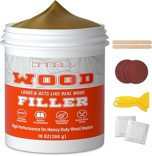 SMAPHY Relleno de madera, masilla de madera (10 onzas, roble claro), pintable, manchable, lijable. El relleno de madera puede reparar rápidamente