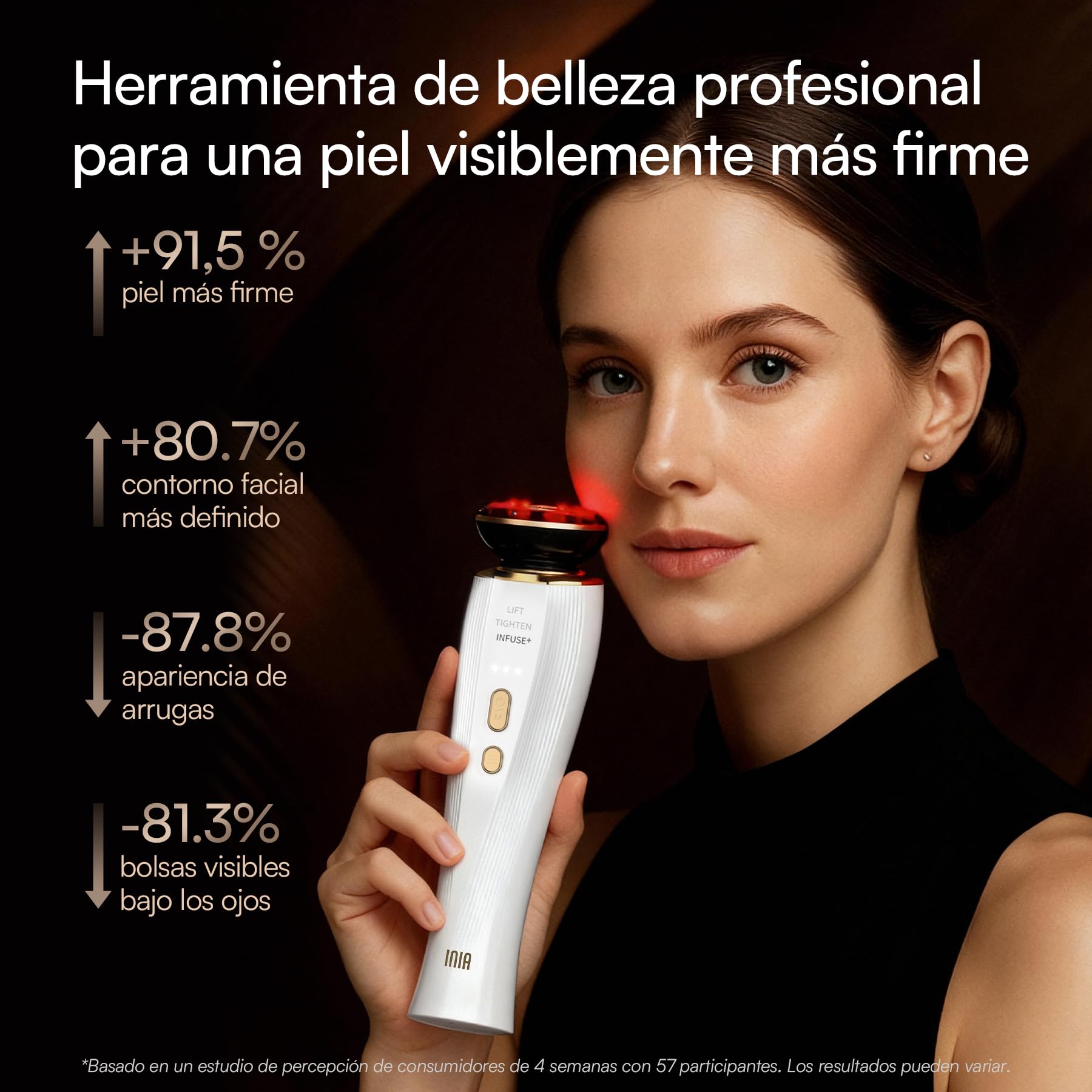 INIA FLARE Dispositivo Facial de Microcorriente con Luz Roja | Con luz roja y microcorriente, masaje facial para una apariencia más firme y cuidada, ideal para rostro y cuello