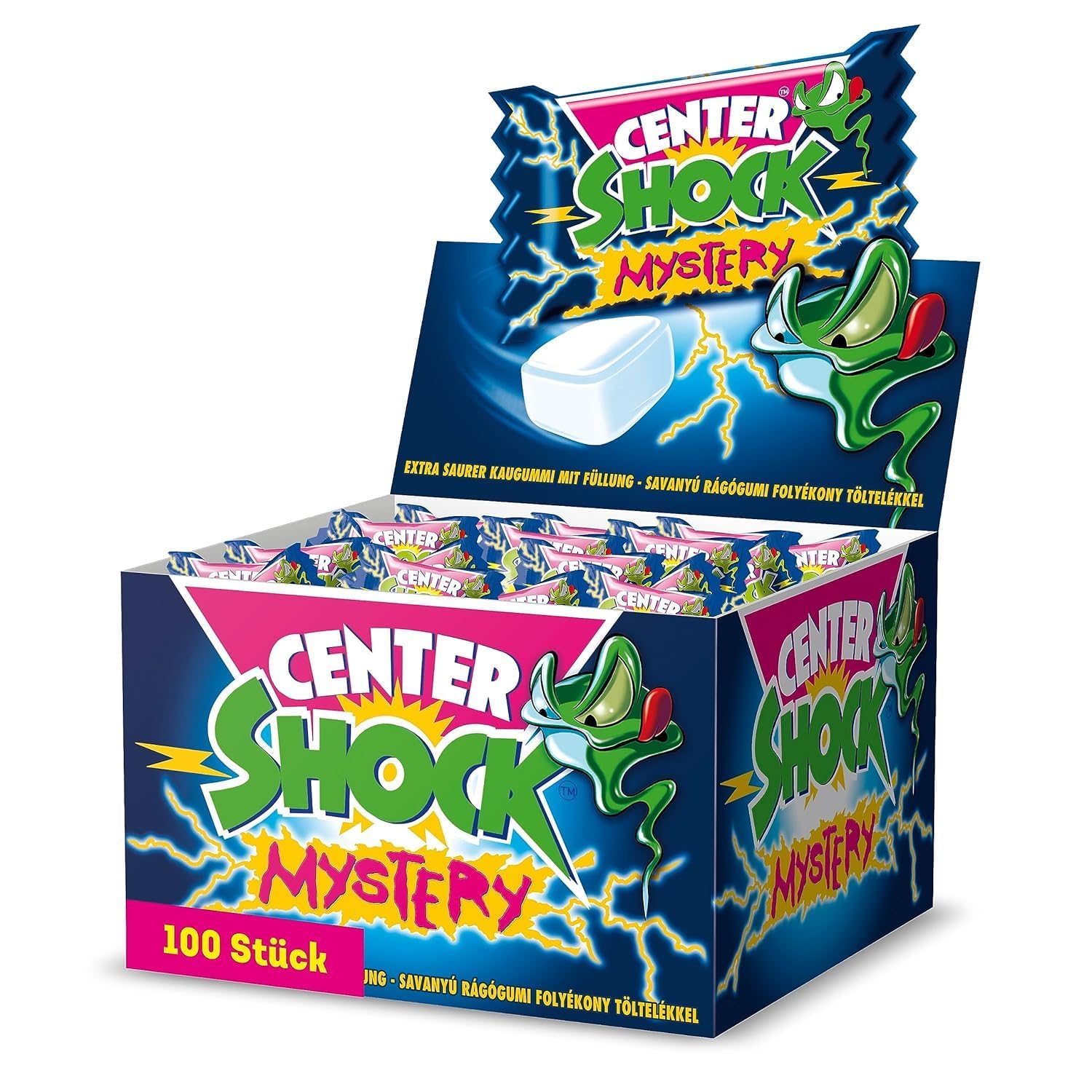 Center Shock Mystery, Box mit 100 Kaugummis, Extra-sauer, Zufallsgeschmack, geeignet für Geburtstag und Weihnachten, 400g