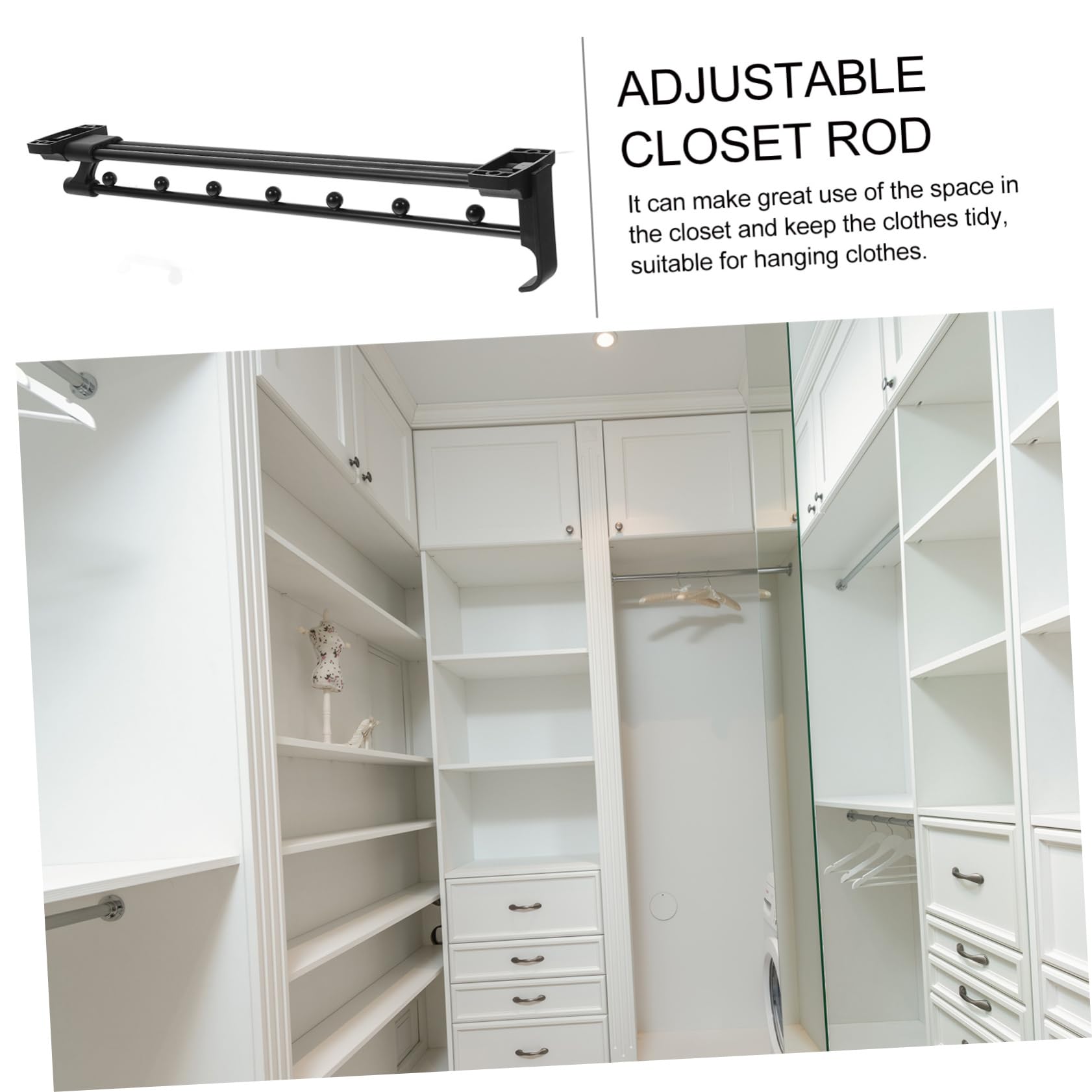 MUCKLILY Clothes Pole of Closet Racks for Clothes Hangers An Fittings Coat Hanger Accessories for Pants Racks for Hanging Pants Closet Bar for Hanging Clothes Closet Rod Pull Out Iron Black