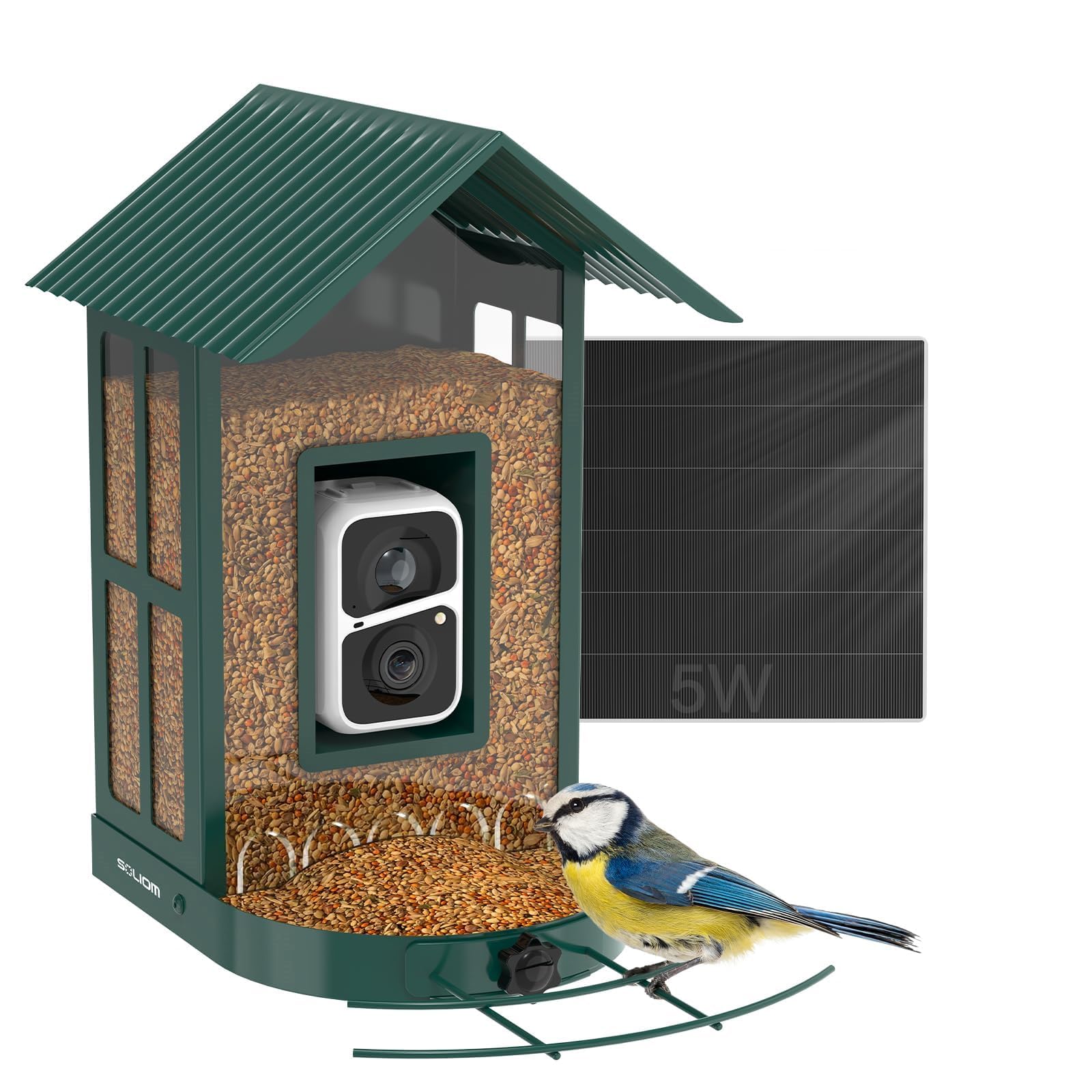SOLIOM BF08 Pajarera con cámara, comedero para pájaros para el patio trasero, comedero para pájaros con grabación de vídeo, cámara WiFi, alimentador inteligente para pájaros con panel solar y