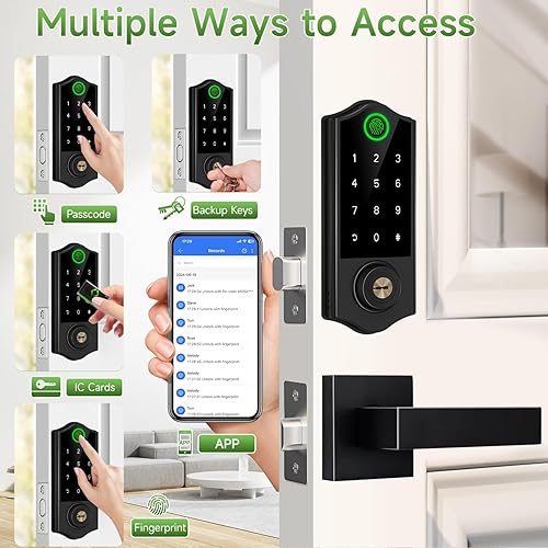 Miniatura 2 de Harfo Cerraduras de puerta inteligentes con huellas dactilares con asas, control de aplicación, juego de cerradura de puerta delantera sin llave,