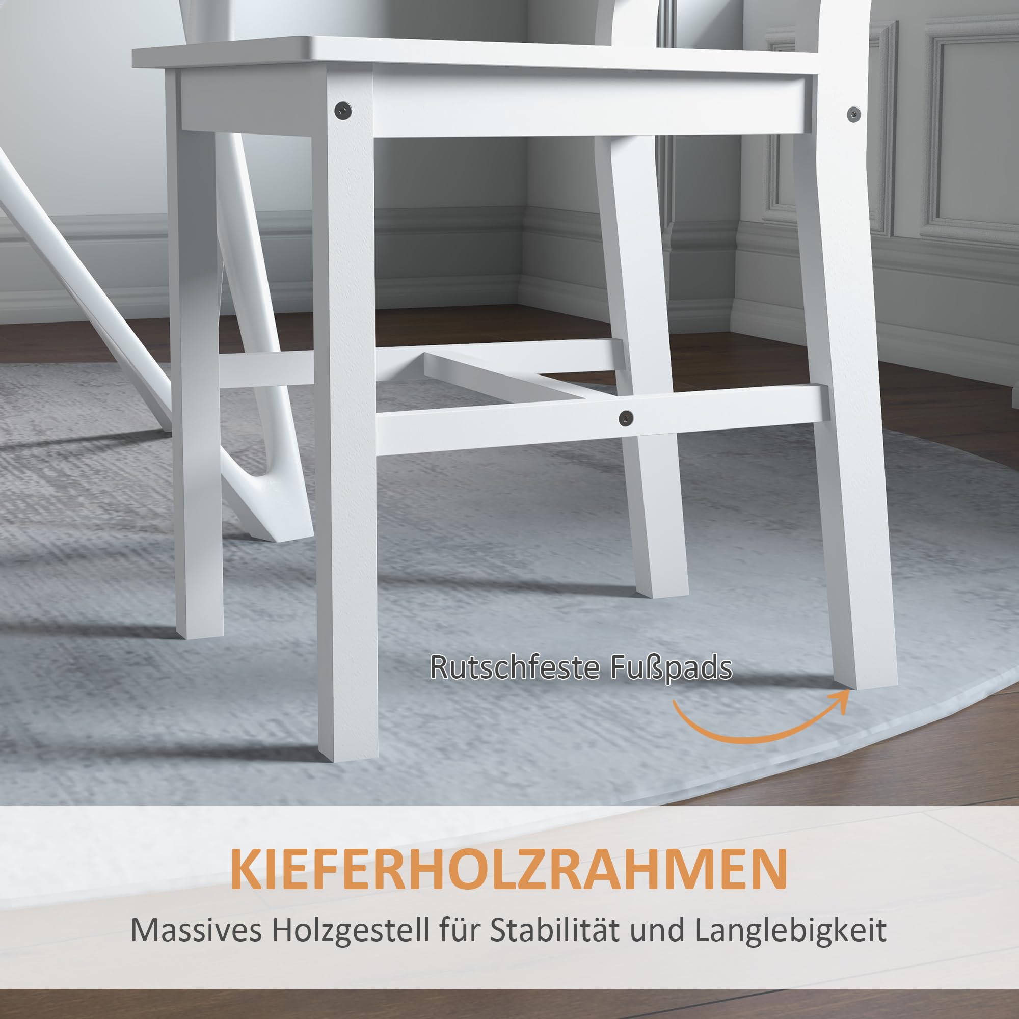 HOMCOM Esszimmerstühle 2er Set mit Rückenlehne Küchenstuhl Holz Weiß
