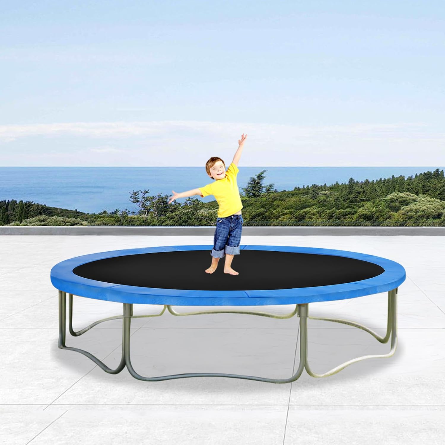 16FT Trampoline Safety Pad, Heavy-Duty PVC Spring Cover with 10mm Foam Padding, ampoline Edge Cover Protection Replacement Mat for Outdoor Trampolines (Fits 16FT Diameter)