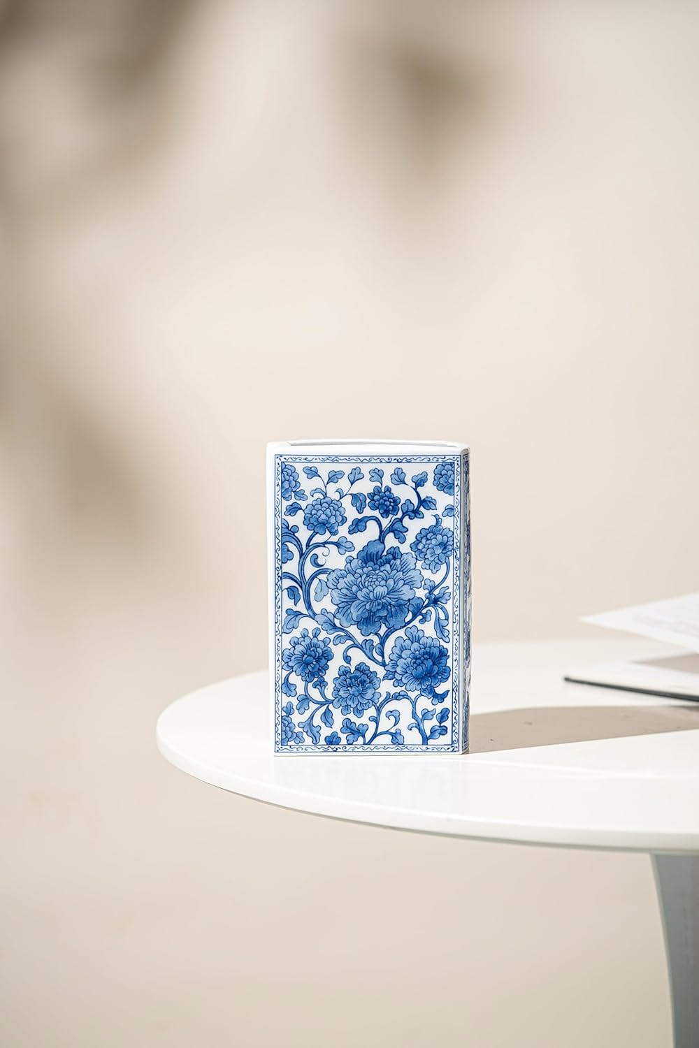 Blue and White Book Vase, Chinoiserie Ginger Jar Flower Vase for Home Decor Tabletop, Blue and White Porcelain Décor,8" H