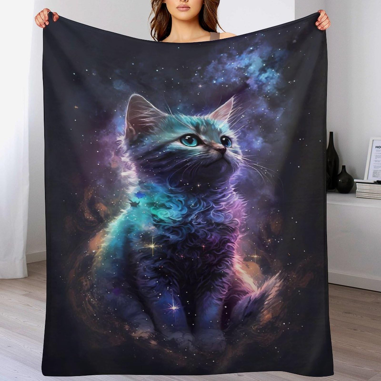 Couverture polaire chat 180x200 cm plaid super doux et leger pour lit et canape