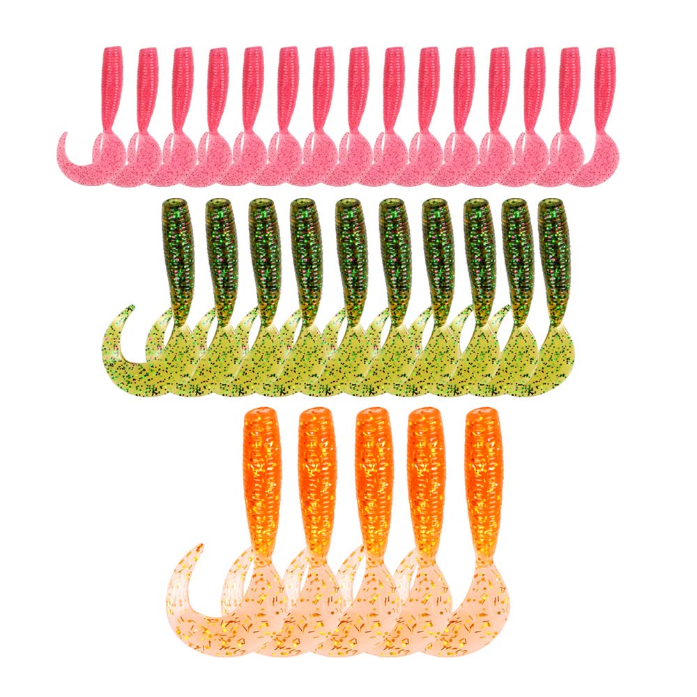 JOHNCOO 30pcs Soft Fishing Lures Curved Tail Grub Lures Twister Tail Baits for Big Fish Multi Color