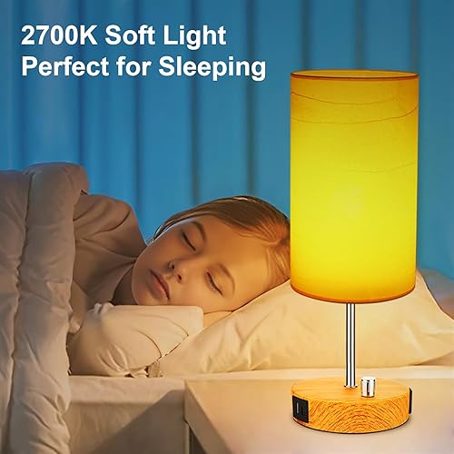 Miniatura 7 de Juego de 2 lámparas de mesita de noche regulables sin escalones, luces de mesita de noche para dormitorio con puertos de carga USB A+C y salida de