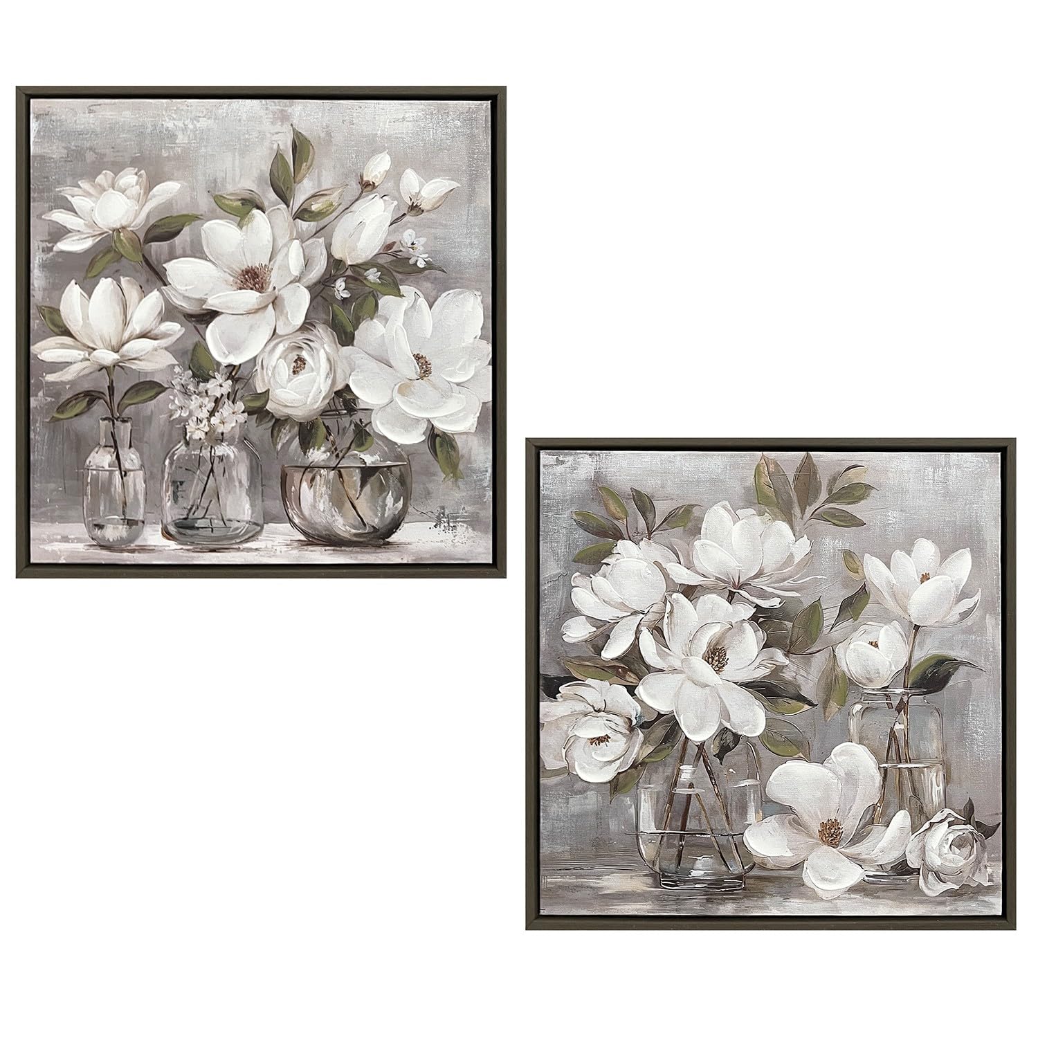 Tableau en bois fleurs DRW cadre peint à la main 40 cm chic