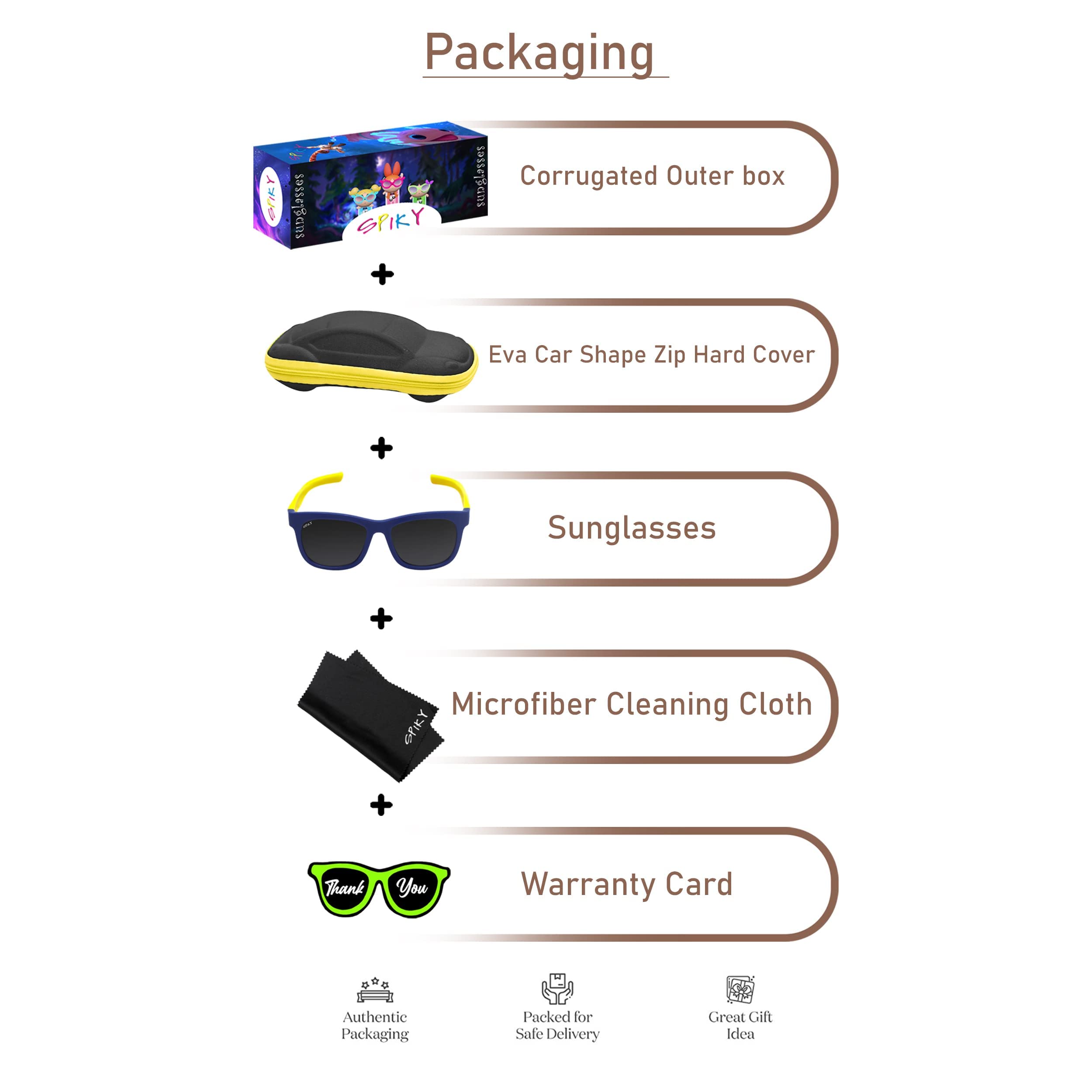 SPIKY Unisex Kids Rectangular Polarization Sunglasses With Protective Case Dark Blue & Yellow Frame Black Lens, Free Size - (Pack Of 1) - Image 8 thumbnail