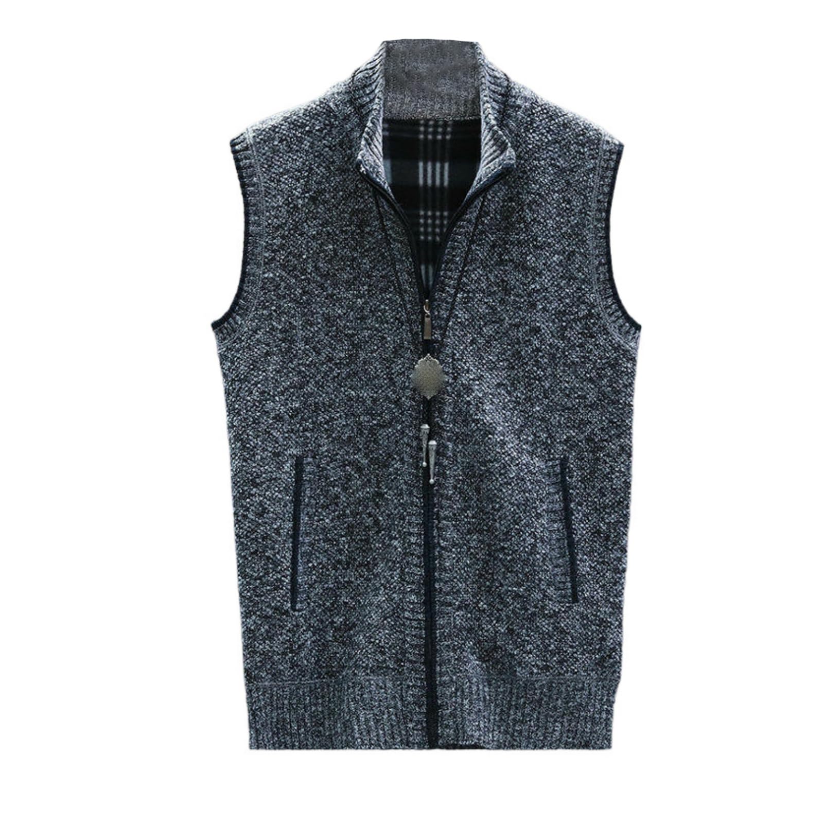 Chaleco de otoño e invierno para hombre, informal, con forro de felpa gruesa y cuello alto