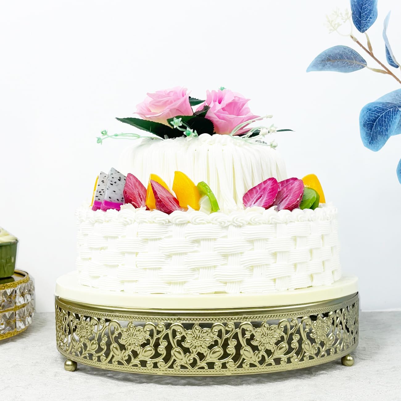 Cake Stand, Metal Round Cupcake Dessert Stand Cake Display Holder Cookies Fruit Serving Tray (Gold, 12 Inch) Gold 12 Inch