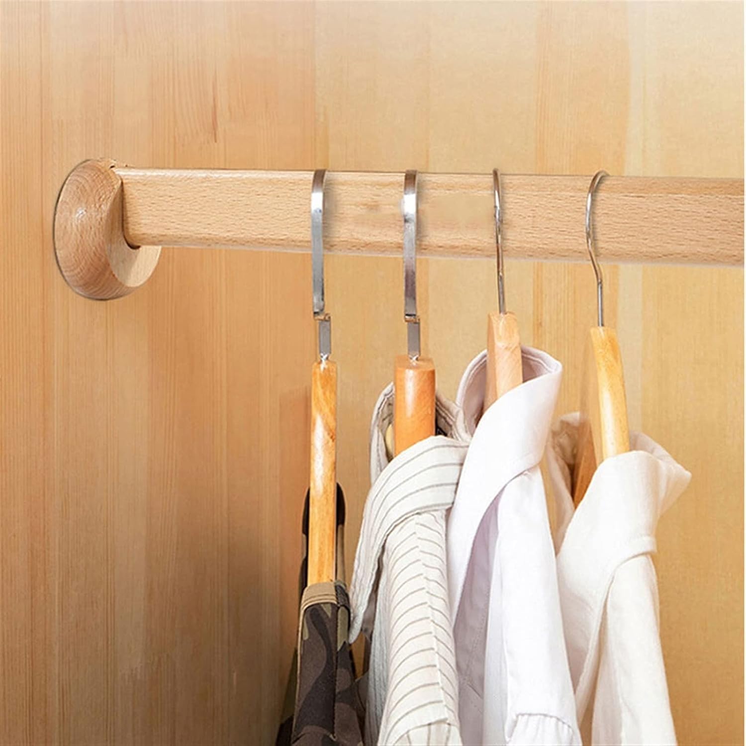 Melairya Wooden Hanging Closet Pole with Support Bracket, Wall Mount Curtain Rod for Window, Kitchen, Cupboard & Wardrobe (Color : Crude Wood, Size : 100cm)