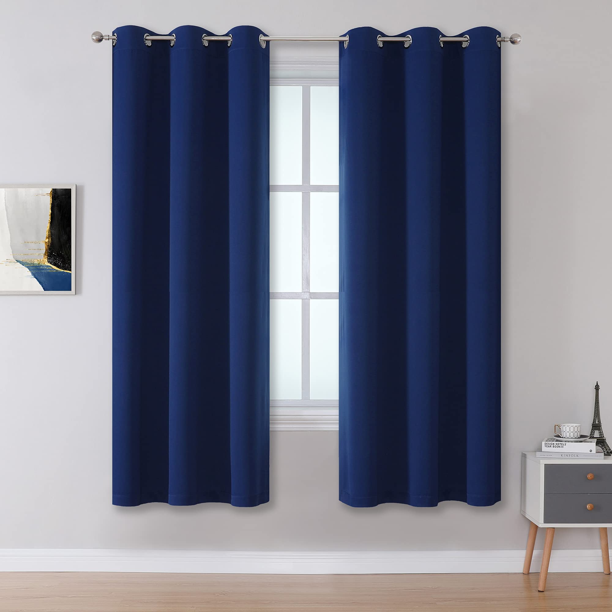 DUALIFE Navy Blue Blackout Curtains 72 Inch Length for Bedroom Thermal Insulated Blue Solid Window Drapes with Grommet Curtains Panels for Living Room