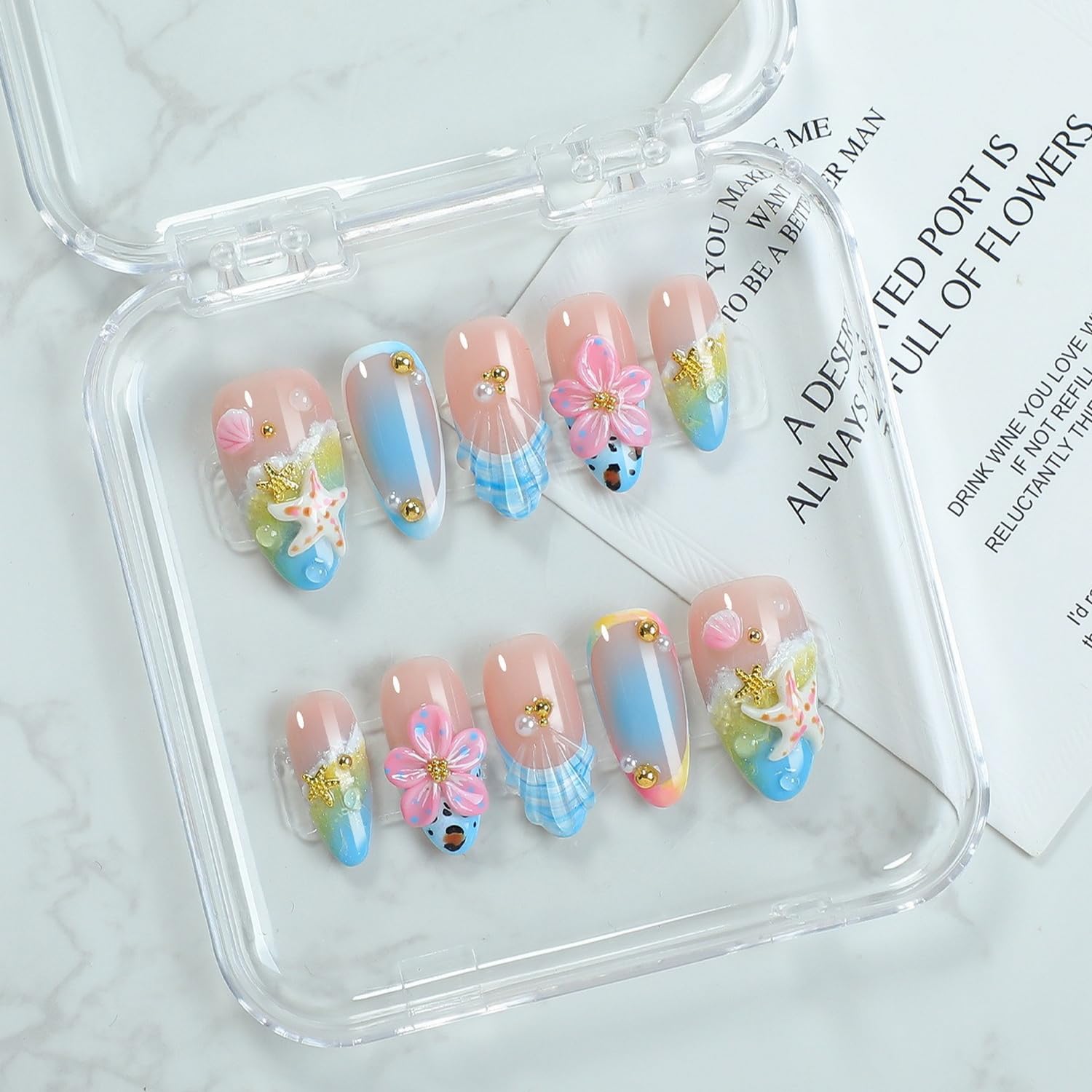 mfsix nail＊お値下げ不可ネイルパーツセット 多色 さまざまな形 Amazon.com: Handmade Press on Nails Summer Beach 3D Seashell